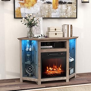 GOFLAME Corner Fireplace TV Stand with LED Lights for TVs up to 50”, Mod...