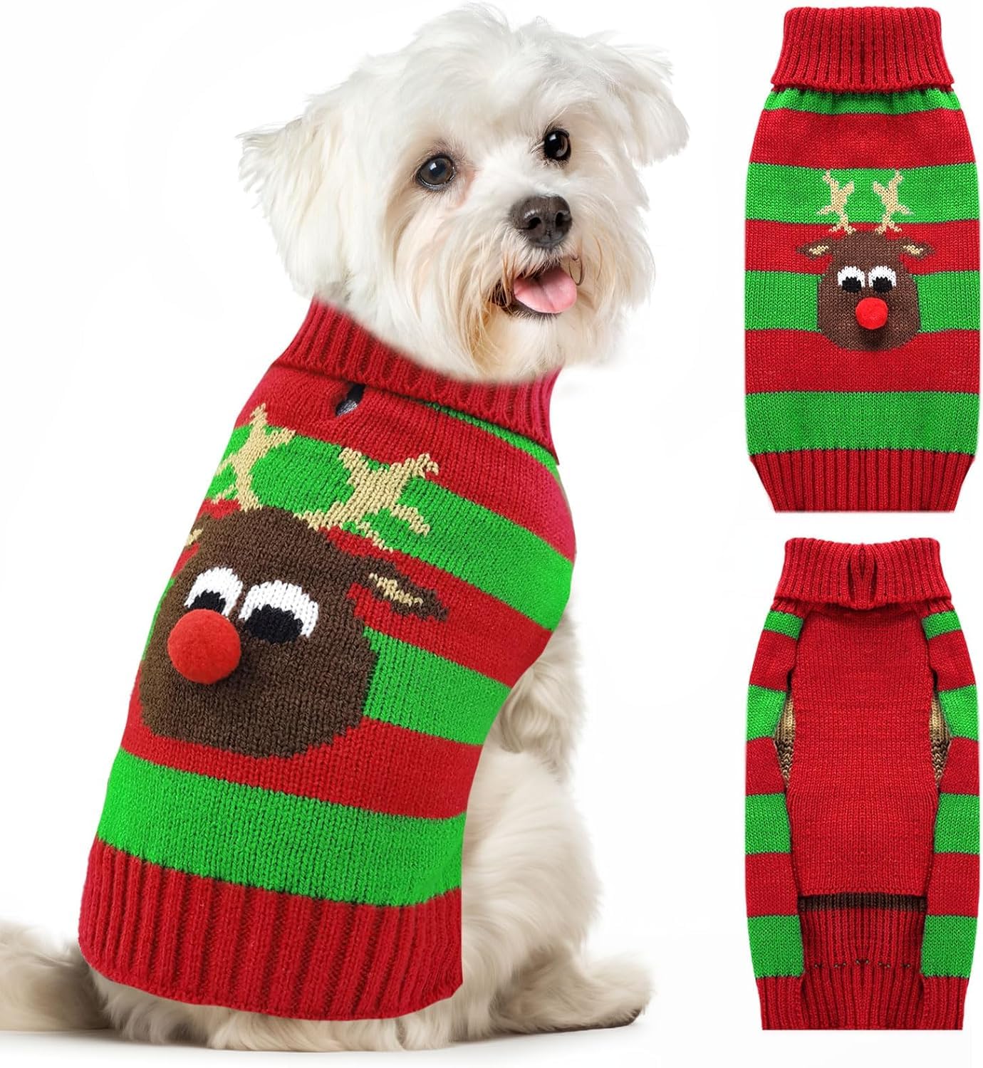 KUTKUT Dog Christmas Sweater Cute Striped Elk Dog Knitted Pullover for Small Medium Large Dogs Cats Warm Xmas Puppy Knit Jumper New Year Fall Winter Dog Clothes Outfits (Size: L) (B09H2SSN3S) Amazon Price History, Amazon Price Tracker