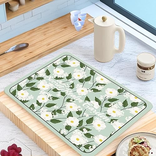 Miniatura 8 de Tapete de secado de platos para encimera de cocina, absorción rápida, material suave y patrones vívidos y lindos, tapete ideal para barra de café,
