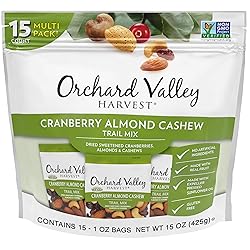 Orchard Valley Harvest Cranberry Almond Cashew Trail Mix, 1 Ounce (Pack of 15), Cranberries, Almonds, Cashews, Trail Mix Individual Packs, Snacks for Adults, No Artificial Ingredients, Bulk Snacks, Healthy Snacks for Adults