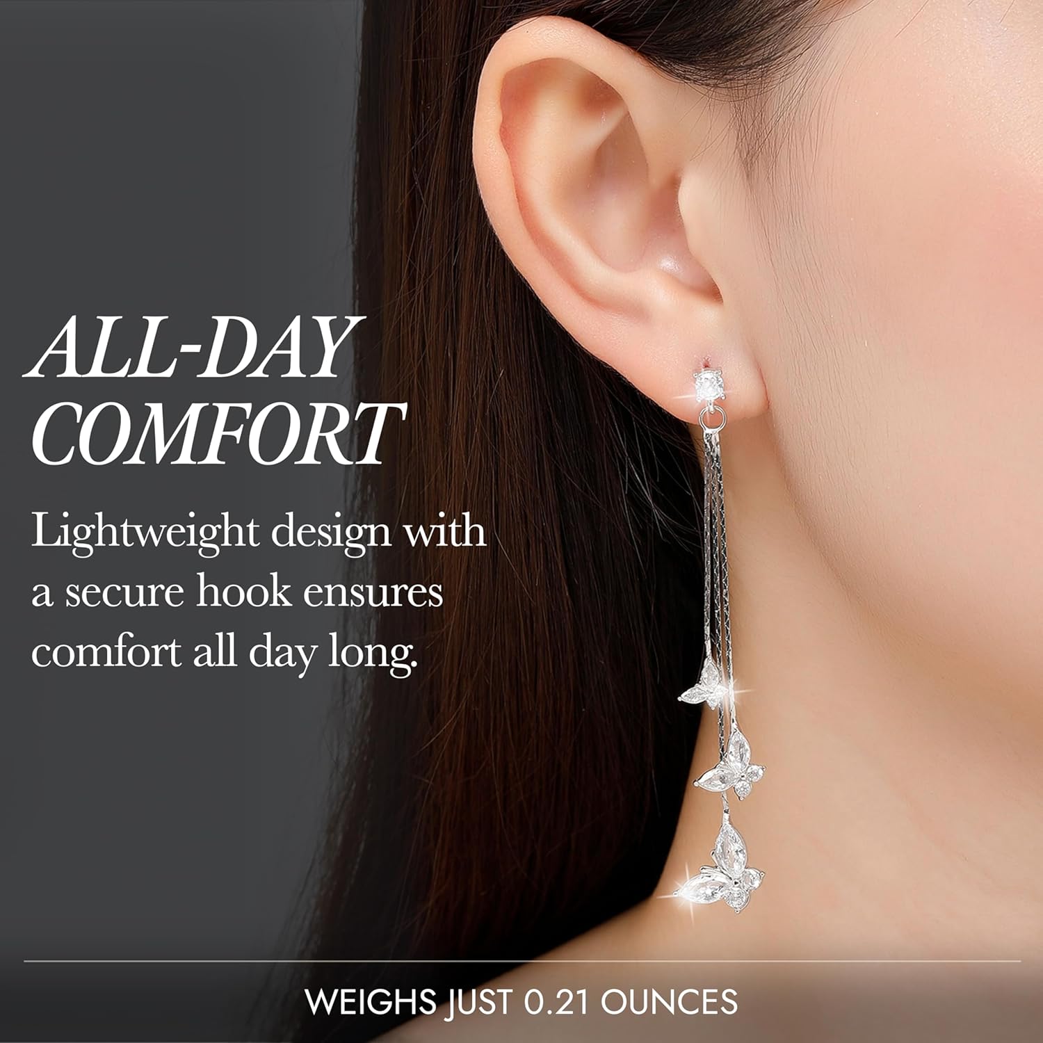 Kruckel Butterfly Dangle Earrings with Crystals (925 Sterling Silver) Includes Present Box – Hypoallergenic, Lightweight, Safe for Sensitive Skin - Image 3