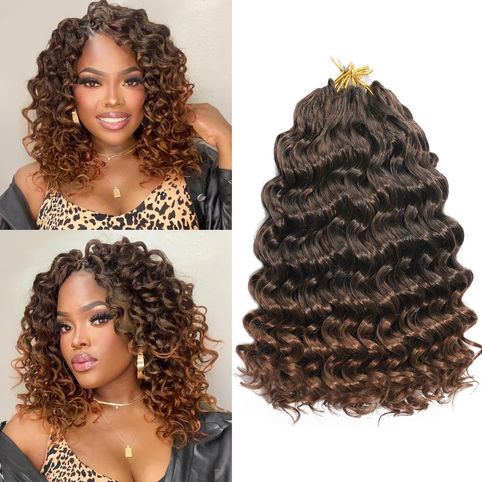 AMLUCKS Ocean Wave Crochet Hair 8 Packs Pre Looped Short GoGo Curl Crochet Hair Ombre Curly Deep Wavy Twist Braids Synthetic Braiding Hair Extensions for Women (T30#