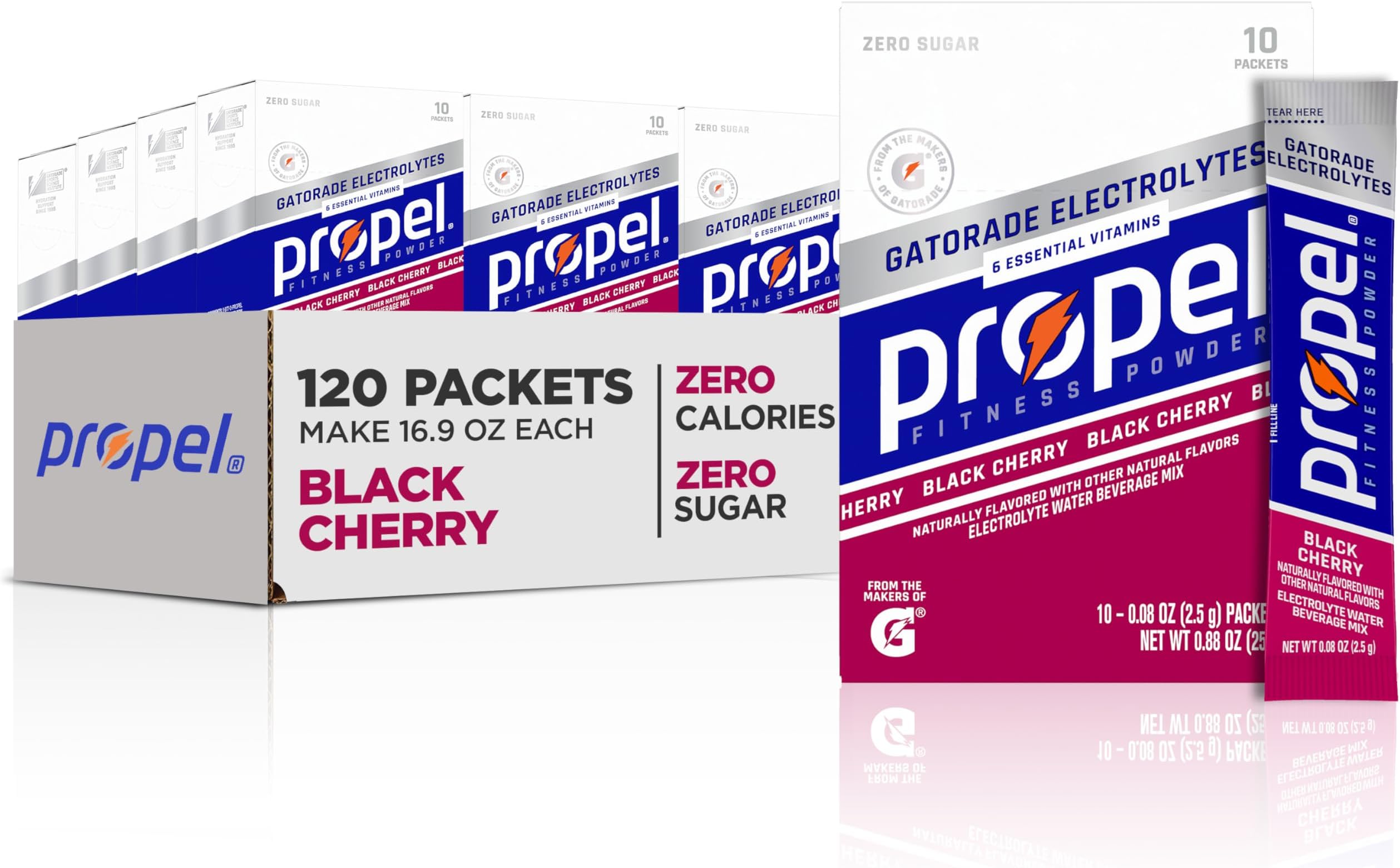 Electrolyte Enhanced Water Drink Mix Powder Packets, Black Cherry, Zero Calorie & 0 Sugar Hydration with Electrolytes and Vitamins C & E (120 Packets)