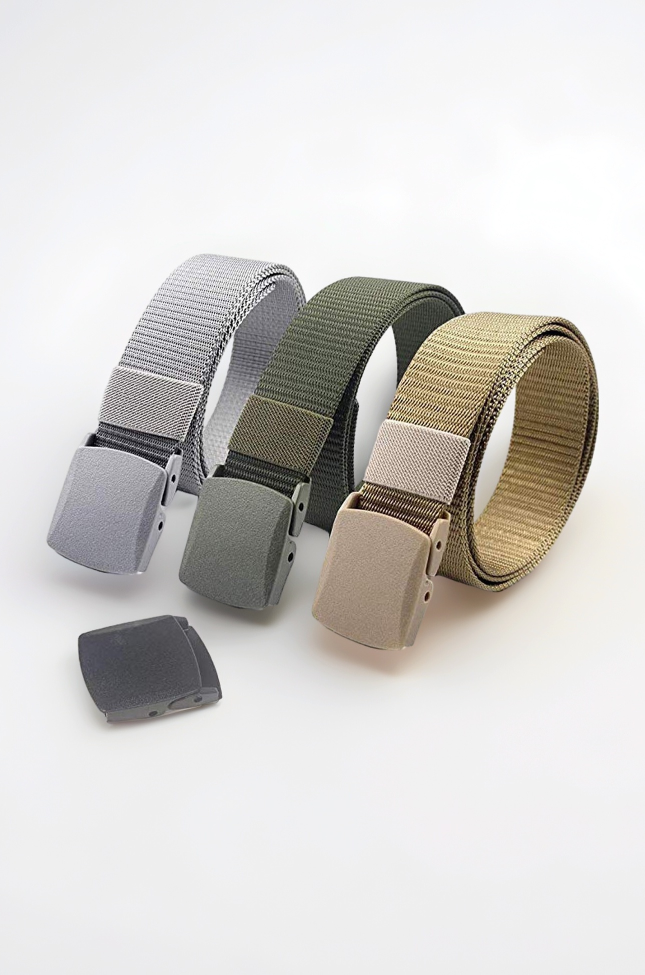 Unisex Nylon & Canvas Waist Belt (BLT066_03_Grey, Green & Beige)