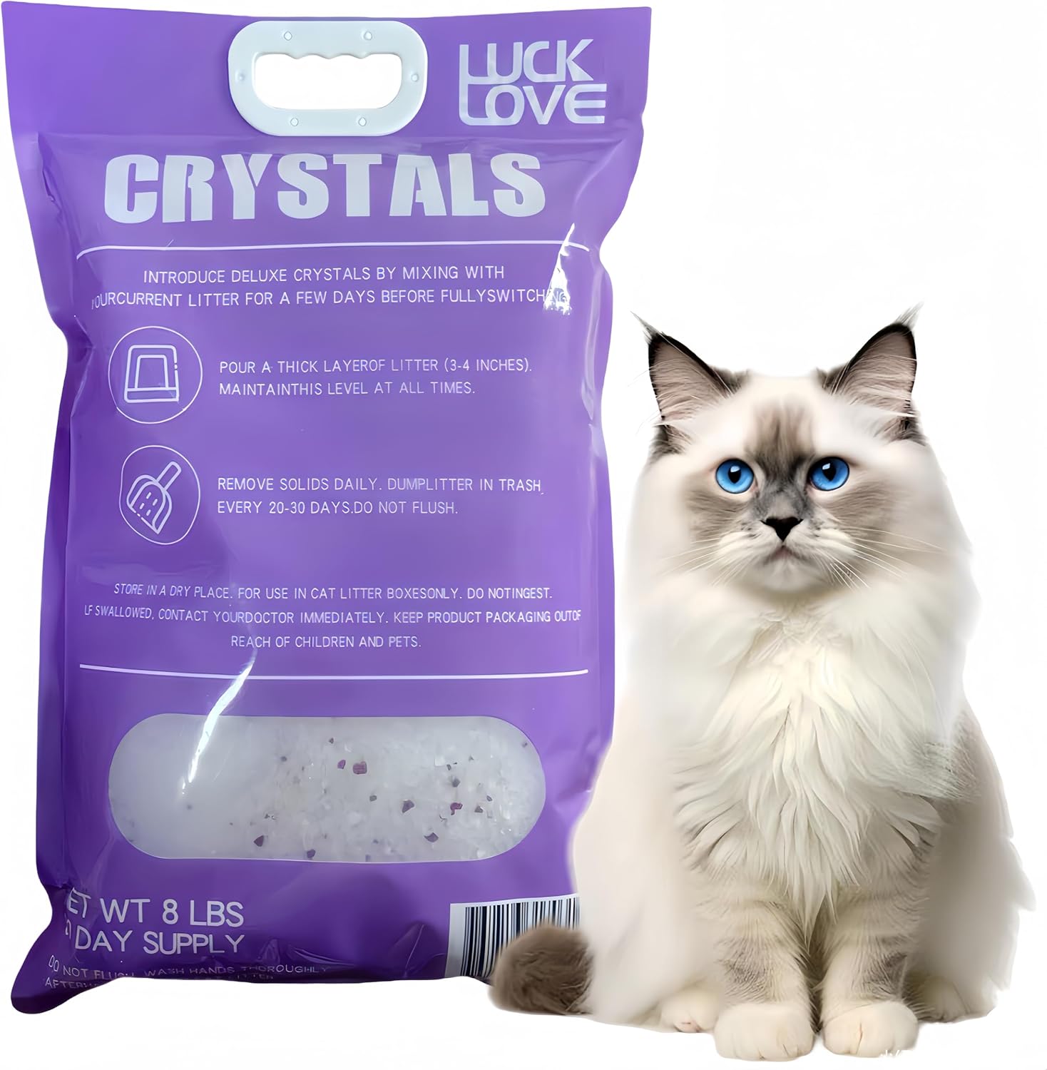 Lavender Scented Crystal Cat Litter for Odor Control, 99% Dust-Free Non-Clumping Formula with 7-Day Freshness, Low Tracking Silica Gel, 8lb
