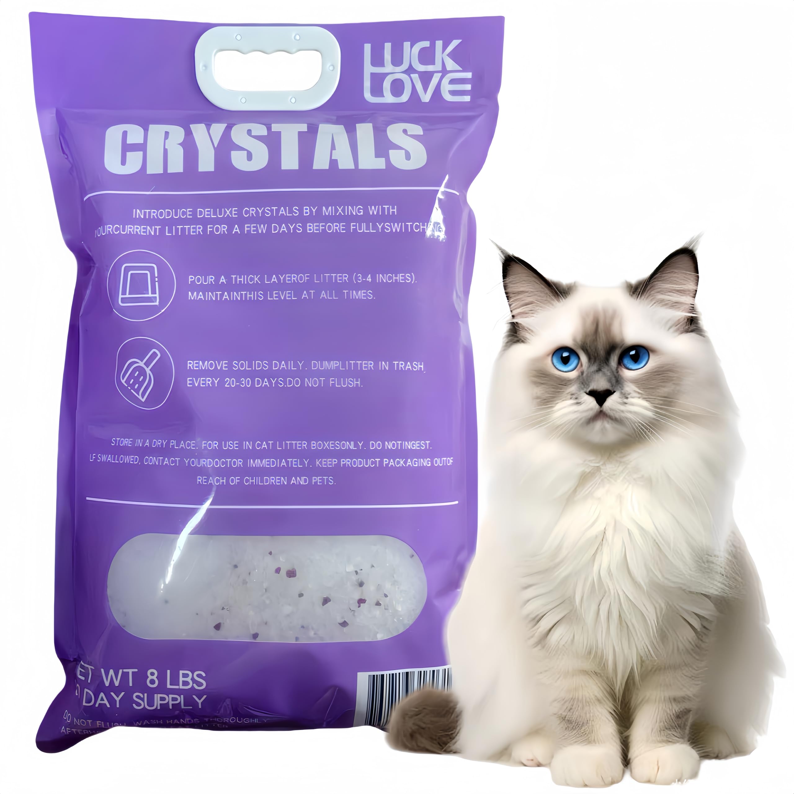 Arena cristalina para gatos, azul sin perfume/aroma a lavanda, 8 libras, 99.9% libre de polvo, no se apelmaza, control de olores, patas suaves, súper absorbente (lavanda)