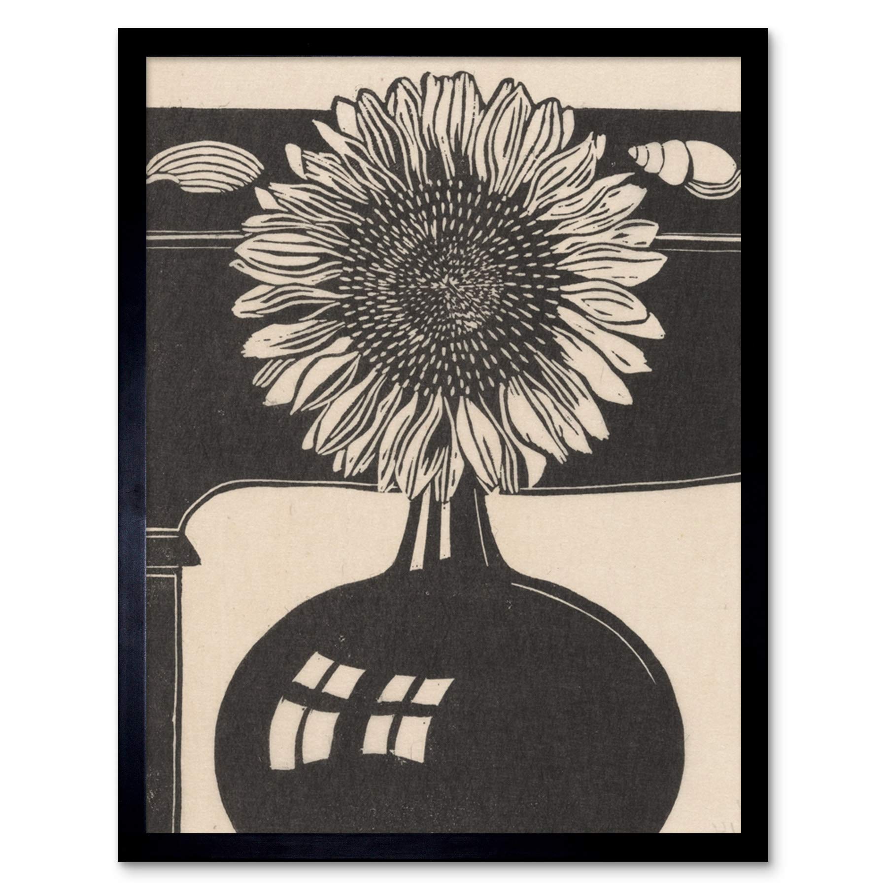 Artery8 Mesquita Sunflower Vase Shells 1914 Art Print Framed Poster Wall Decor 12x16 inch