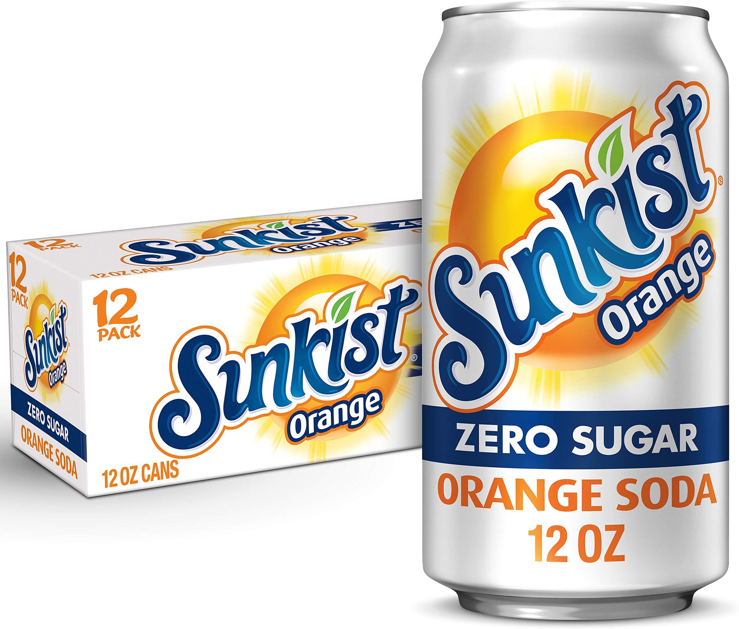 Sunkist Zero Sugar Orange Soda, 12 fl oz cans, 12 pack
