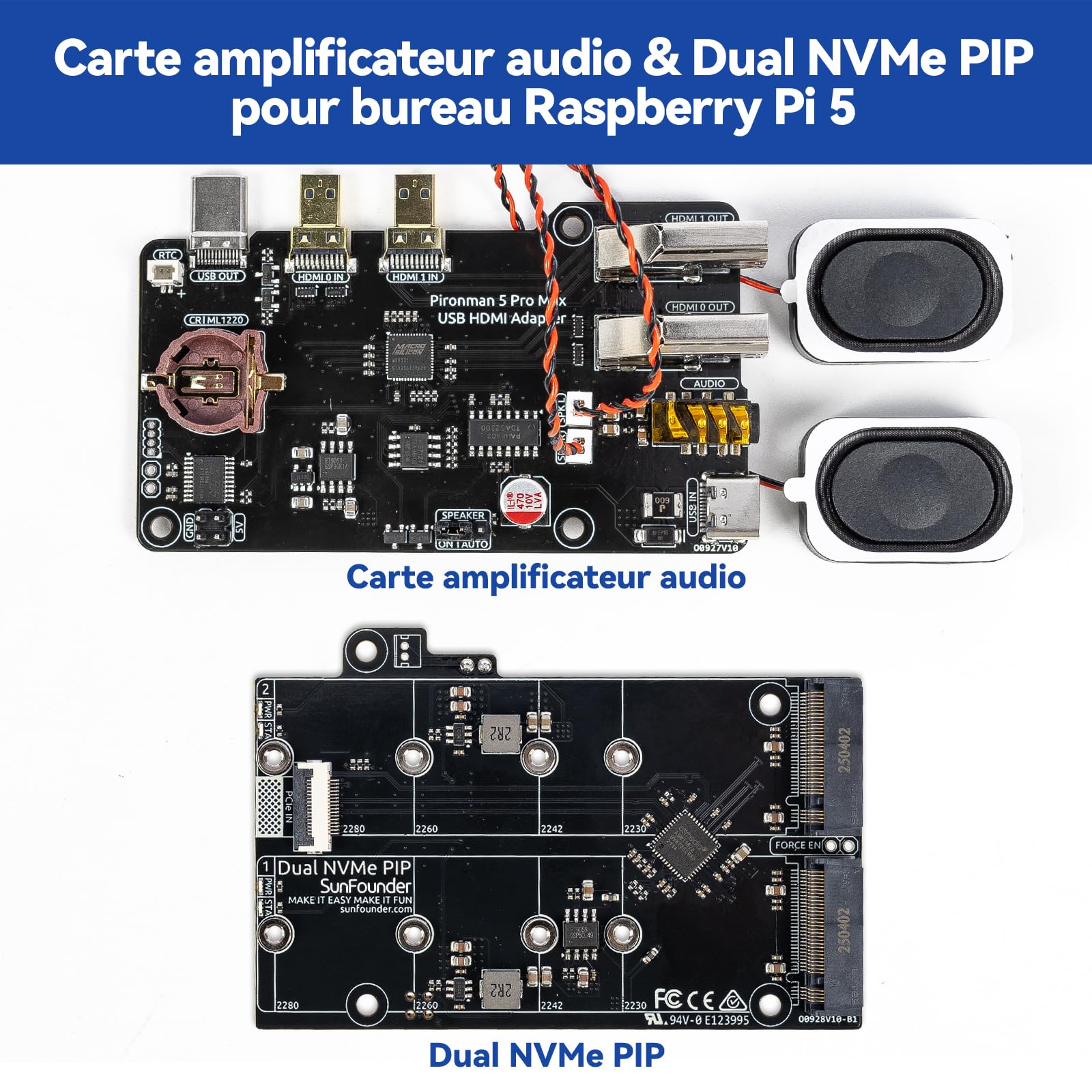 Pironman 5 Pro Max boîtier Mini PC avec écran tactile 4,3" pour Raspberry Pi 5, agent IA OpenClaw, double NVMe RAID 0/1 NAS, caméra, micro, audio, M.2 Hailo8, LLMs ChatGPT/Gemini (RPI5 non inclus)