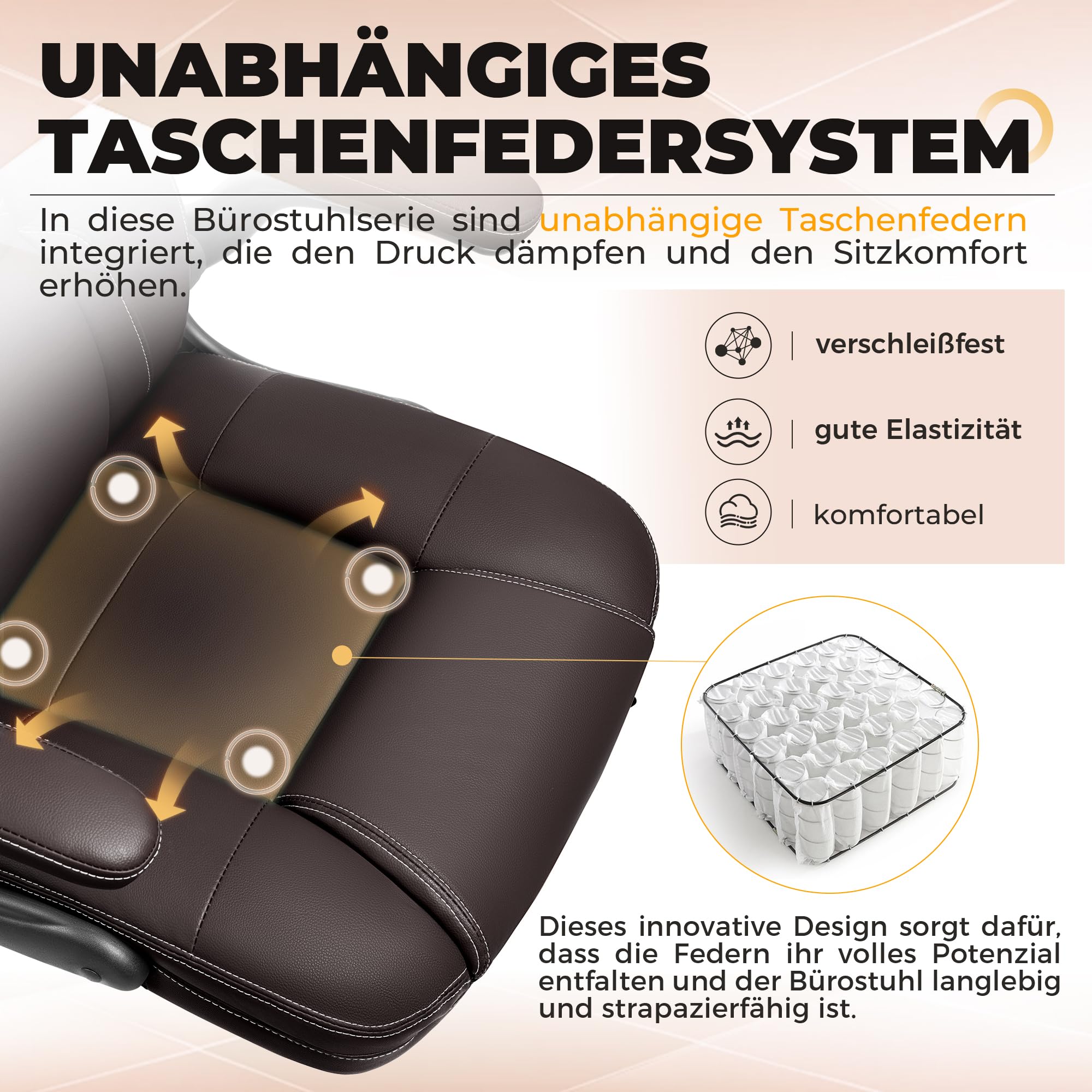 Sedia da ufficio, ergonomica, da scrivania, con funzione basculante, regolabile in altezza, con poggiatesta, braccioli, 150 kg, caffè