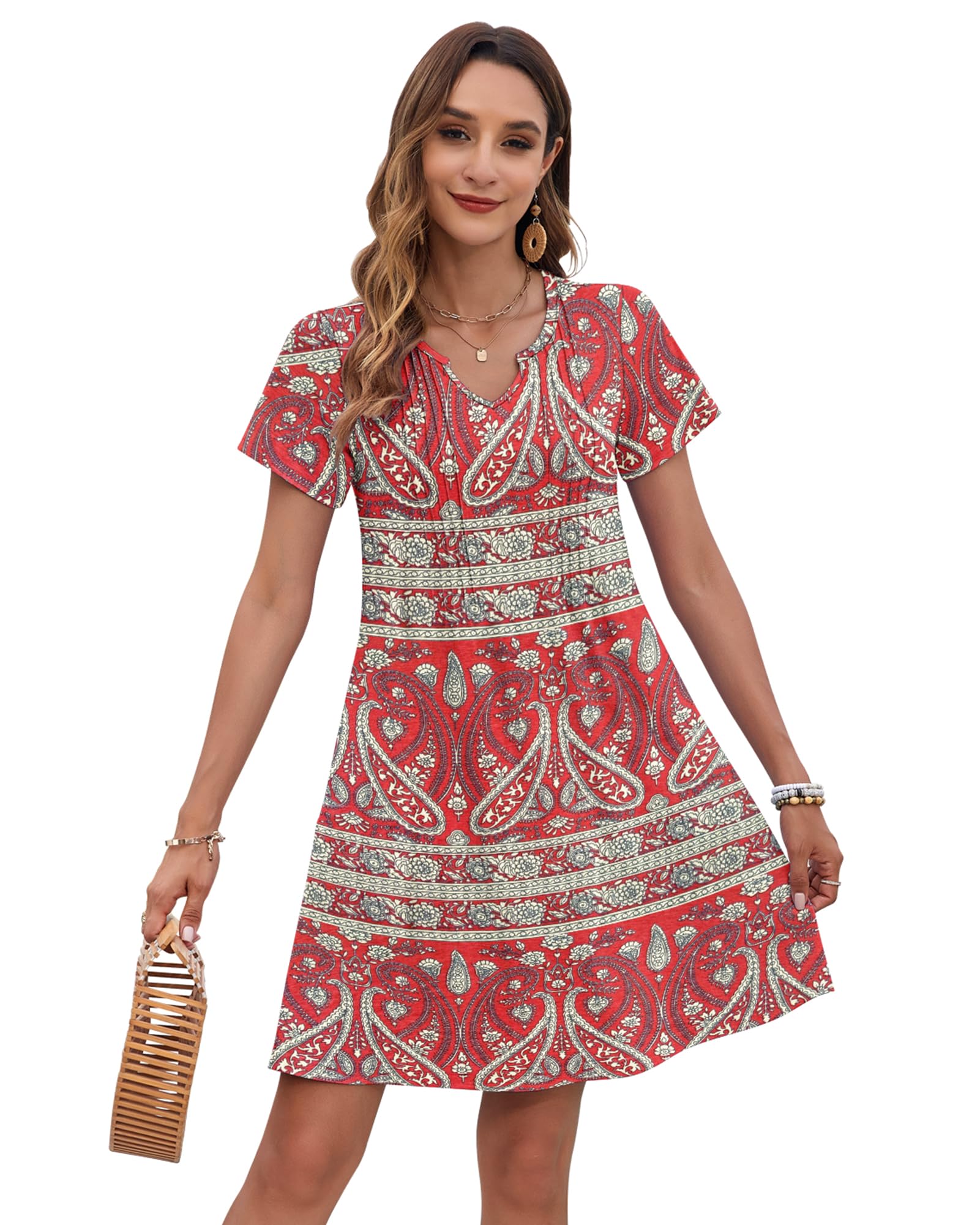 PLOKNRD Vestidos Verano Mujer Plisado T Shirt Vestidos Casual Manga Corta con Bolsillos