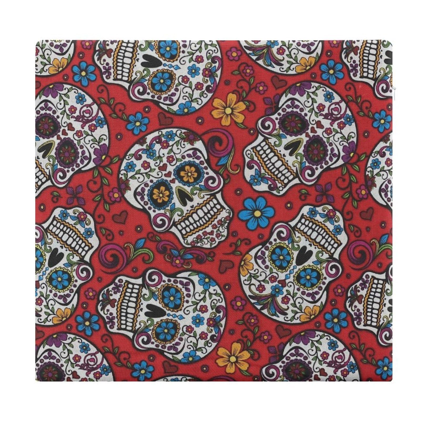 JZemdybill Chair Pad, Mexican Sugar Skulls Seat Pad, Square Chair Cushion for Yoga Living Room Balcony