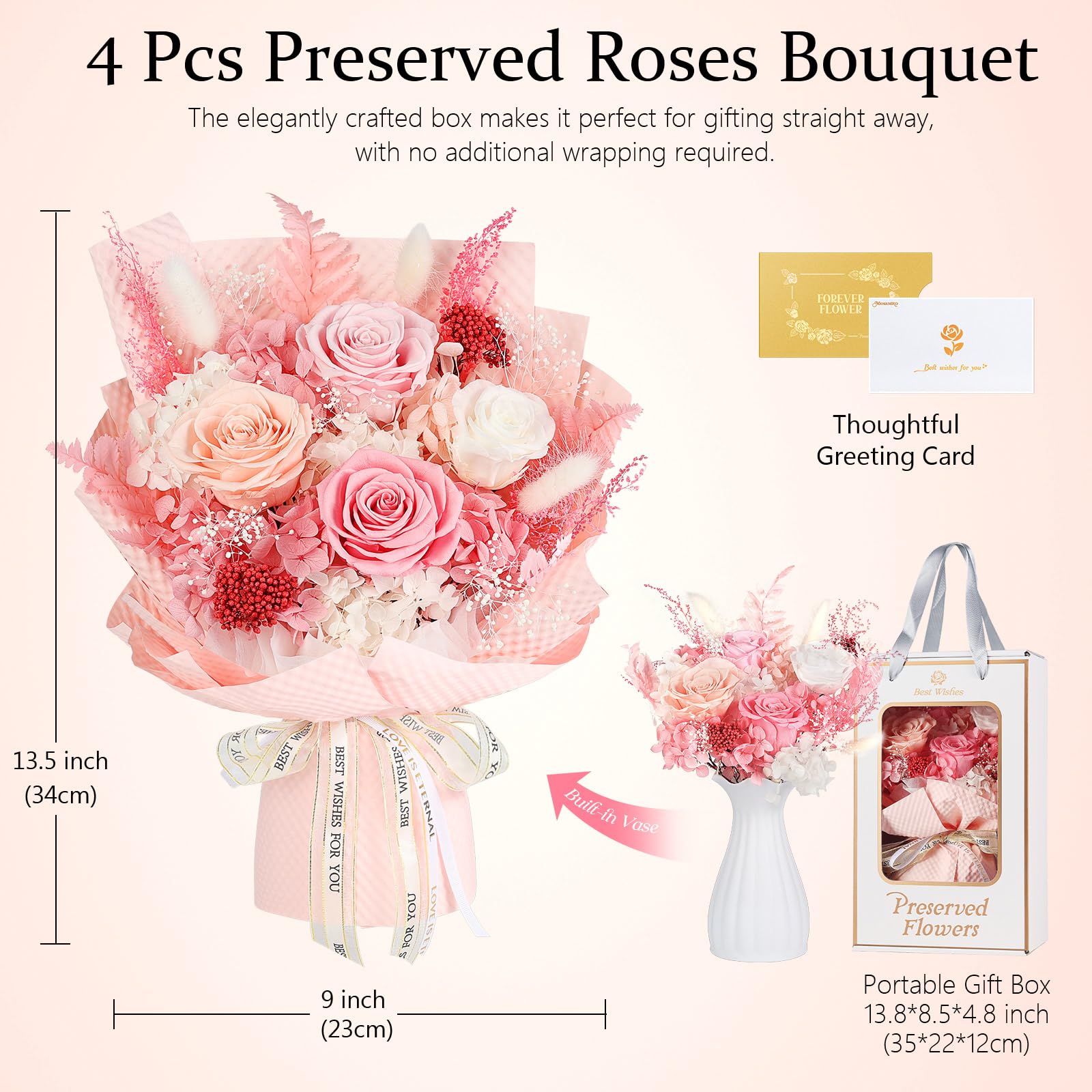 Handmade Preserved Orange Rose Bouquet in Luxury Gift Box