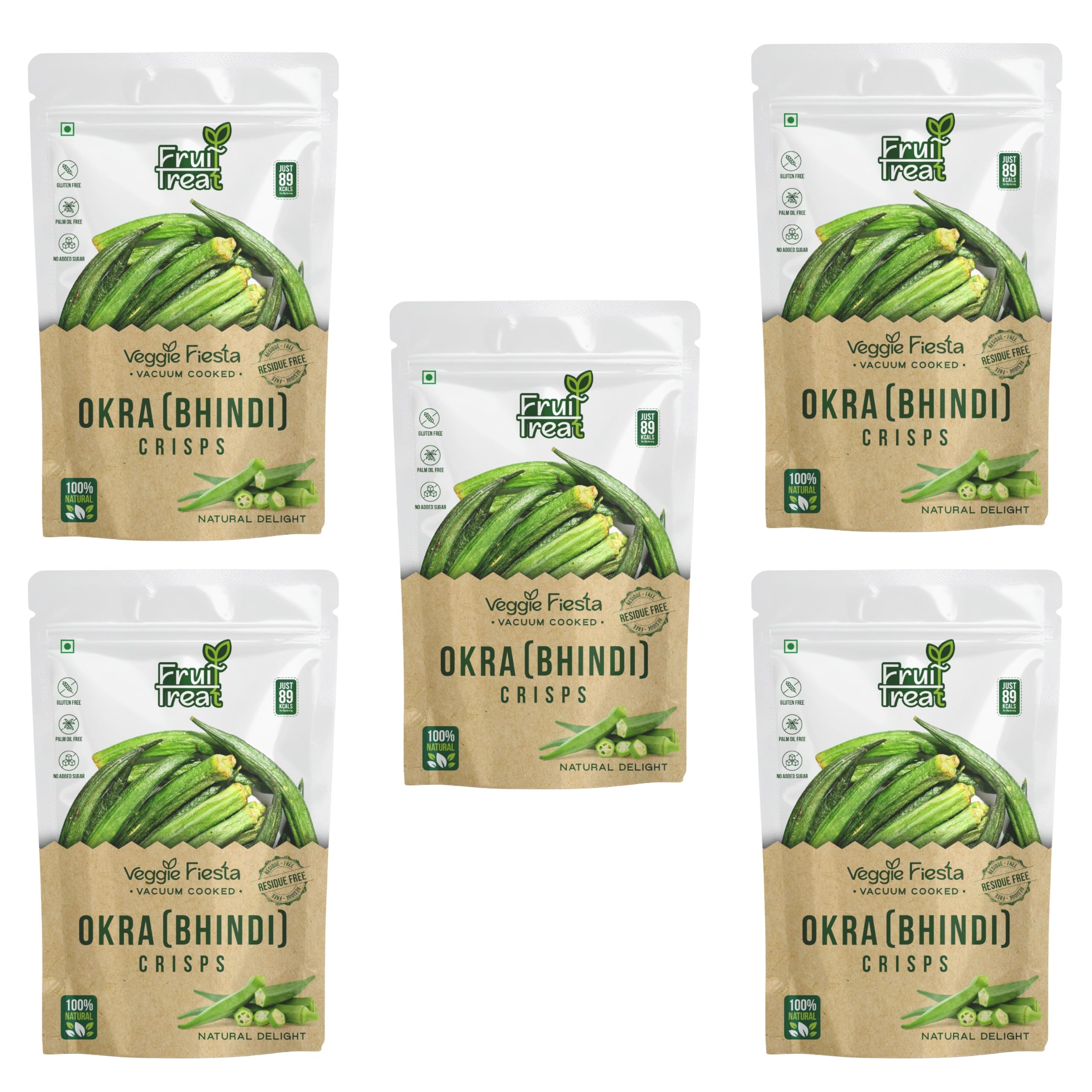 Fruit Treat Vacuum Fried Okra (Bhindi) Crisps (40g - Pack of 5)| Crispy & Tasty Bendi Snacks | Nutritious Healthy Chips