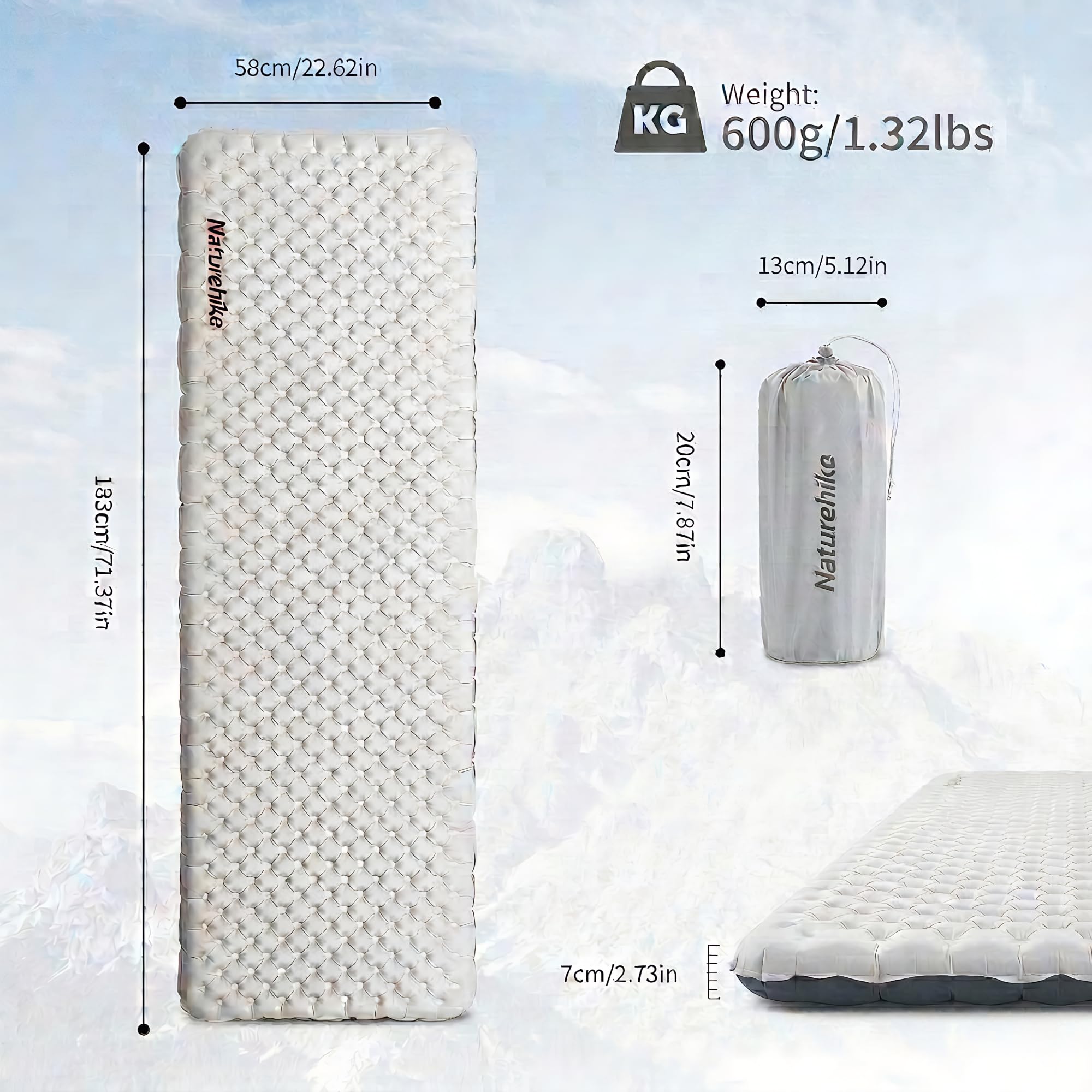 Naturehike Materassino autogonfiante ultraleggero, gonfiabile da campeggio, 3,5 R, durevole, portatile, materasso ad aria per letto singolo, per trekking, escursionismo, alpinismo, backpacking