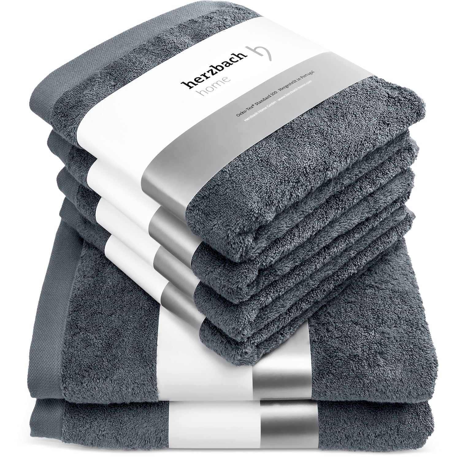 Herzbach Home Serviette De Douche Premium 70x140 Cm Anthracite - 100% Coton Éponge