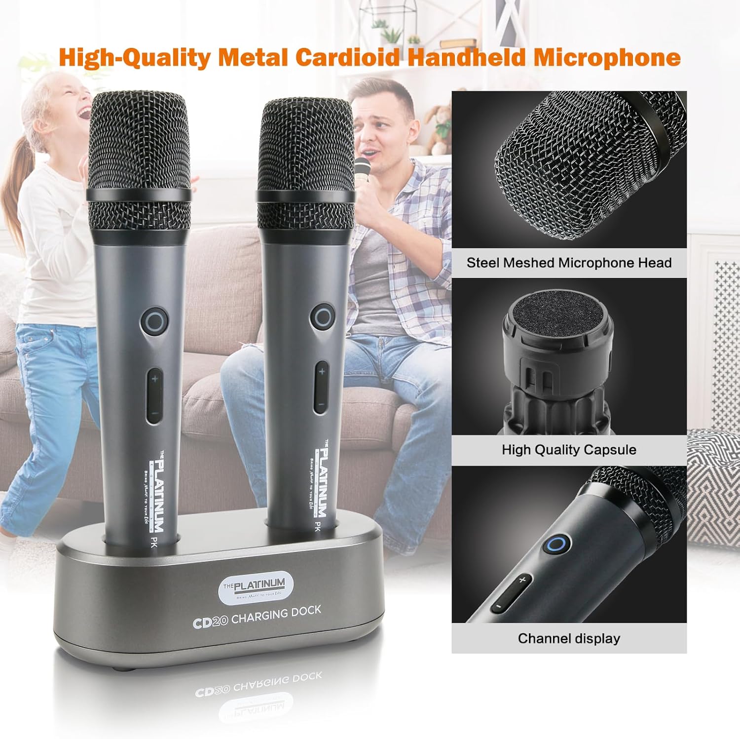 The Platinum Wireless Microphone for mic Input UHF Metal Dynamic Handheld Multipurpose mic with Base and Rechargeable Receiver 160ft Range Suitable for Karaoke Machine/Amplifier Speake/Mixer - Image 4