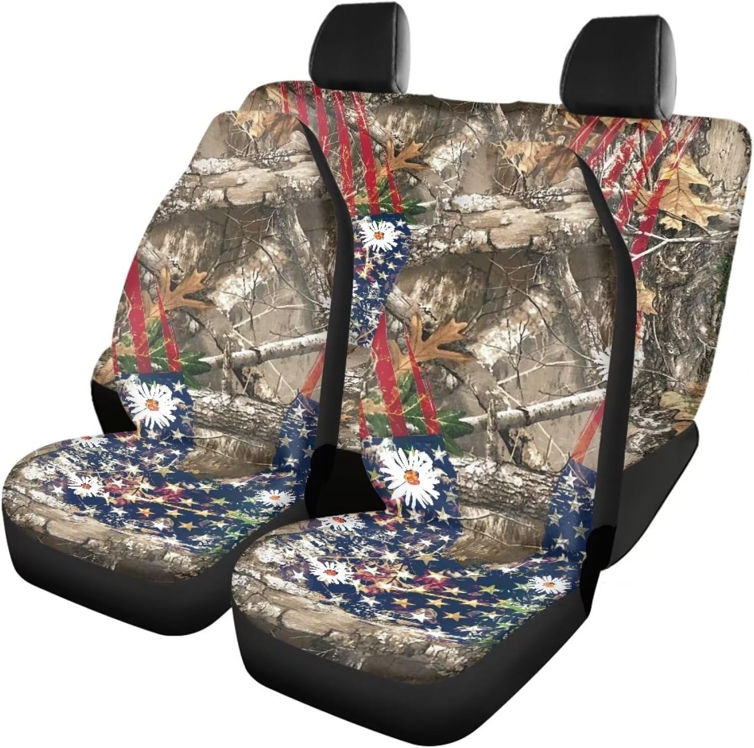 Hunting Wood Print Car Seat Covers Full Set of 4,Universal Fit Most Truck SUV Van Sedan,Breathable Elastic Interior Protector,Auto Accessories for Women