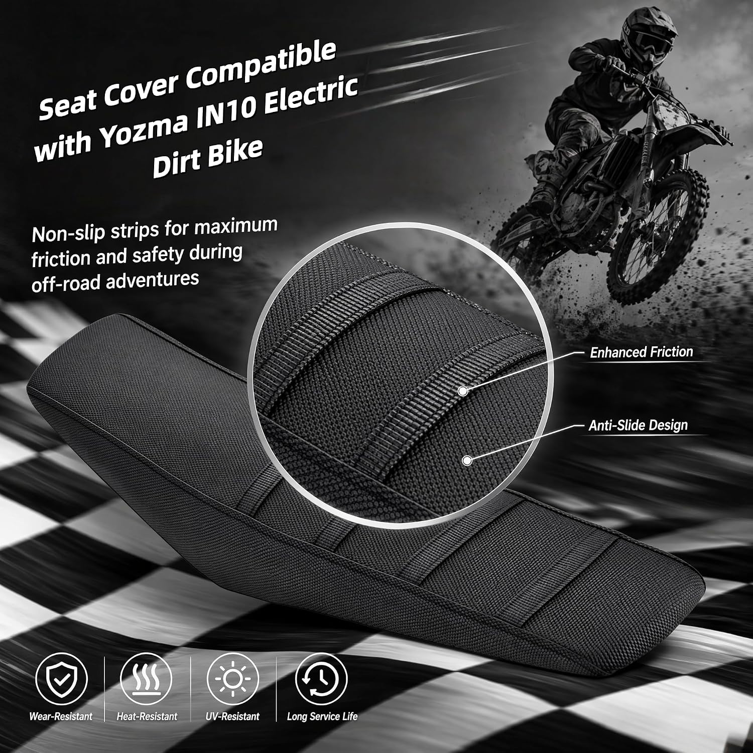 Black Stripe Gripper Non-Slip Polyester Seat Cover for Yozma IN10