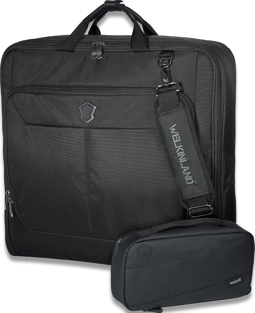 WELKINLAND 3-Suits Garment Bag for Travel with Toiletry Bag,30L Garment Bag | Large Suit Carry On Garment Bag For Travel, Sturdy Suit Travel Bags For Men,Mens Garment Bags For Travel,Carry On Garment Bag