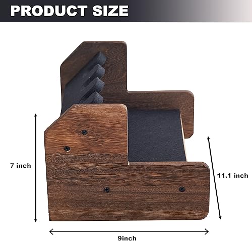 Miniatura 1 de THE HAWK HAUS Estante para pistolas para 4  Organizador de almacenamiento rústico de madera pura marrón oscuro para revólveres pistolas y pistolas