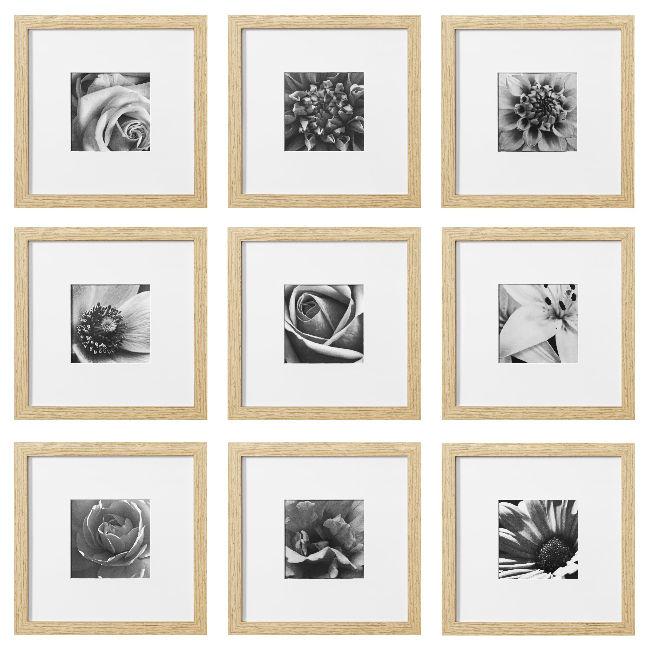 eletecpro Juego de 9 marcos de fotos de 10 x 10 pulgadas, marcos de pared clásicos de galería de 5 x 5 o 10 x 10 pulgadas sin paspartú, marcos cuadrados para decoración de pared de collage, decoración