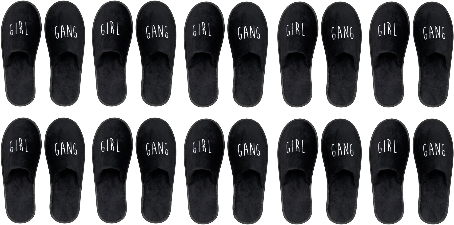 likallavelvet hotel slippers in black, white and pink with statement embroidery GRL PWR, GIRL GANG, boss babe, closed toe - single or packs of 5/10 pairs