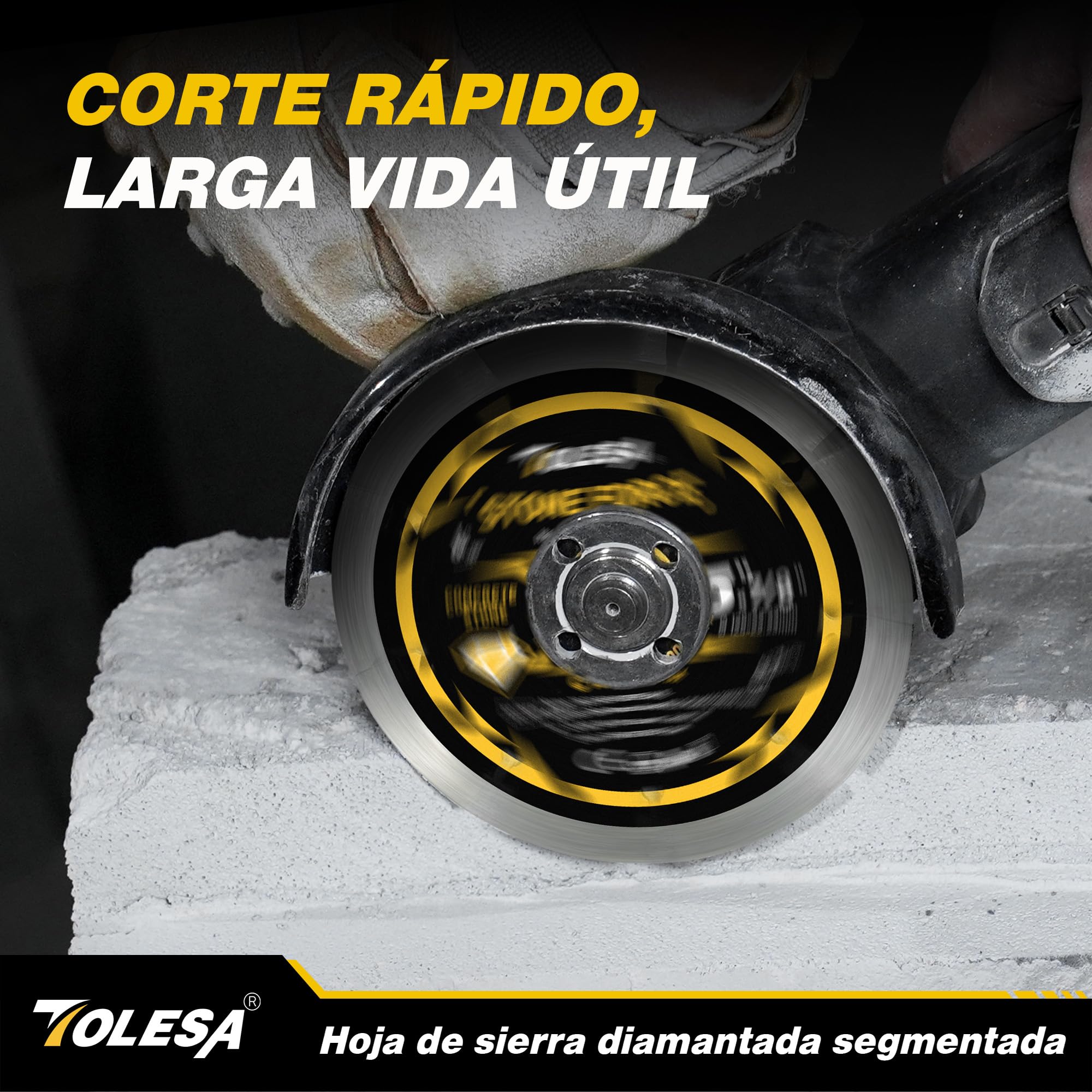 TOLESA Disco Diamantado 125 mm Segmentado para Amoladora, Para Cortar Hormigón, Piedra, Ladrillo y Mampostería, Orificio 22,23 mm con Adaptadores 20/16 mm, Corte Rápido (Paquete de 3)