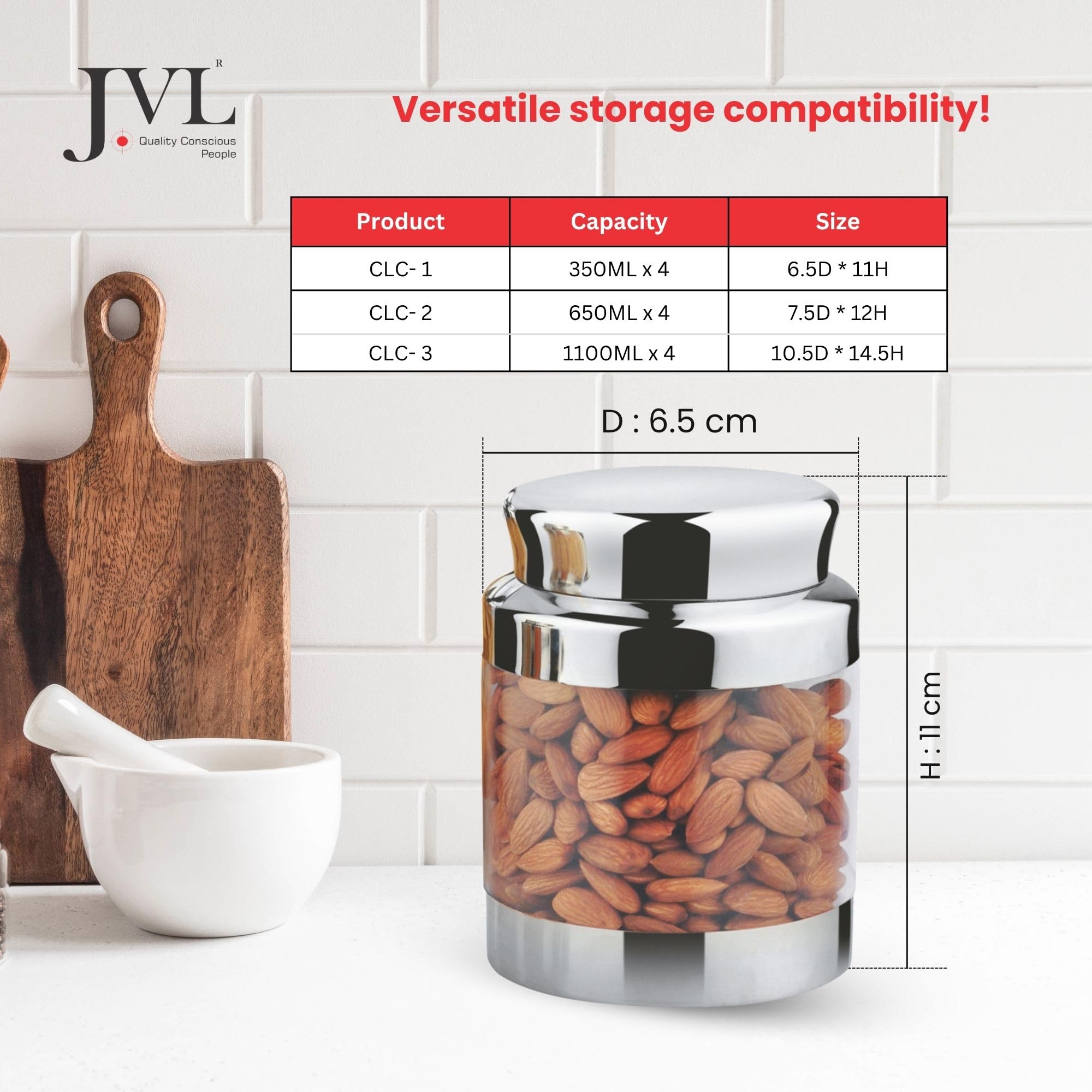 Buy JVL Stainless Steel Classic Canister Set of 4, Airtight, Rust