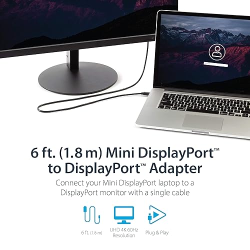 Miniatura 6 de StarTech. com Cable Mini DisplayPort a DisplayPort 1.2 de 3.3ft (3 pies) - Cable adaptador Mini DisplayPort a DisplayPort 4K x 2K UHD - Cable Mini