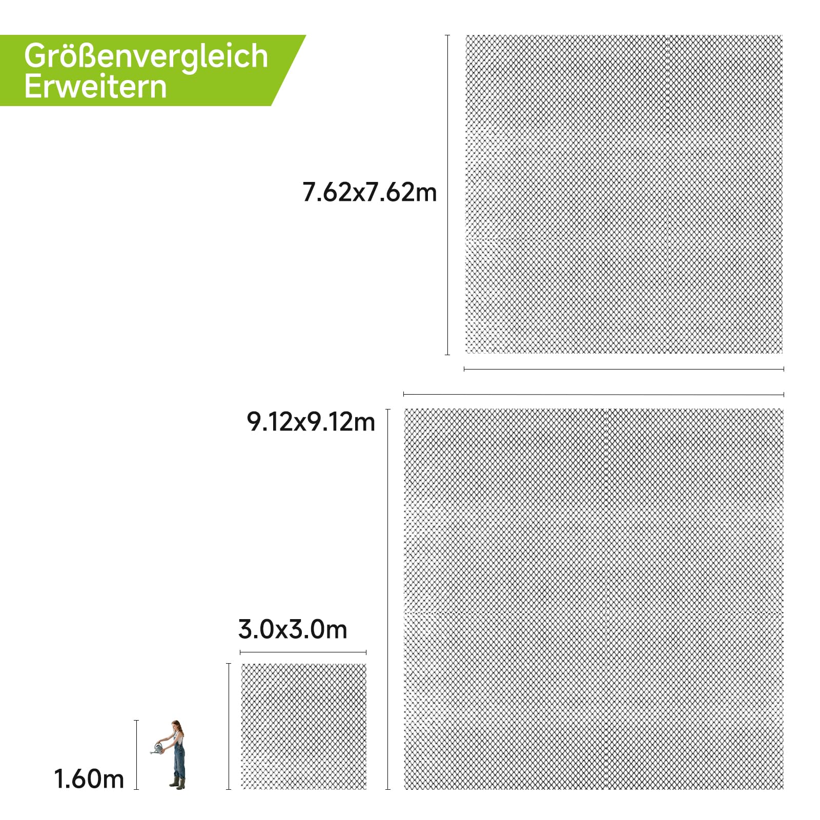 Teichnetz Feinmaschig 7.62x7.62m（58m²） Vogelschutznetz - Schwarz Teichnetz mit 12 Bodenankern | Witterungs- & UV-beständig | Laubnetz, Obstbaumnetz, Gartennetz