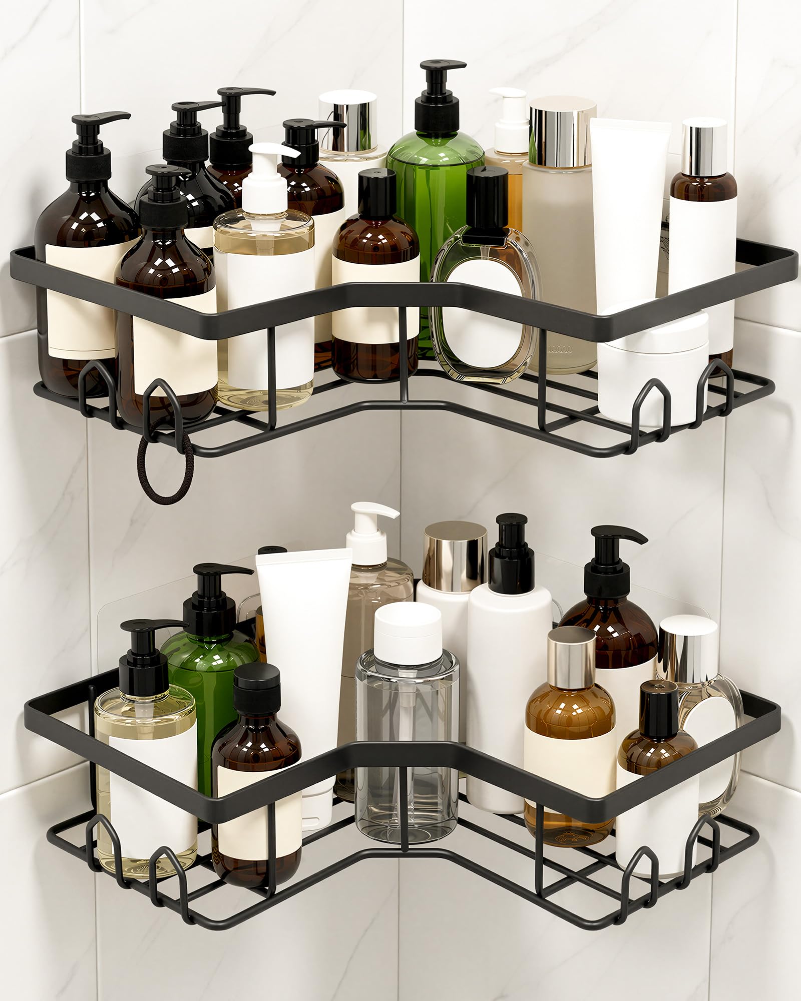 BZGG 2 Pack Corner Shower Caddy, No-Drill Adhesive Shower Shelf Set