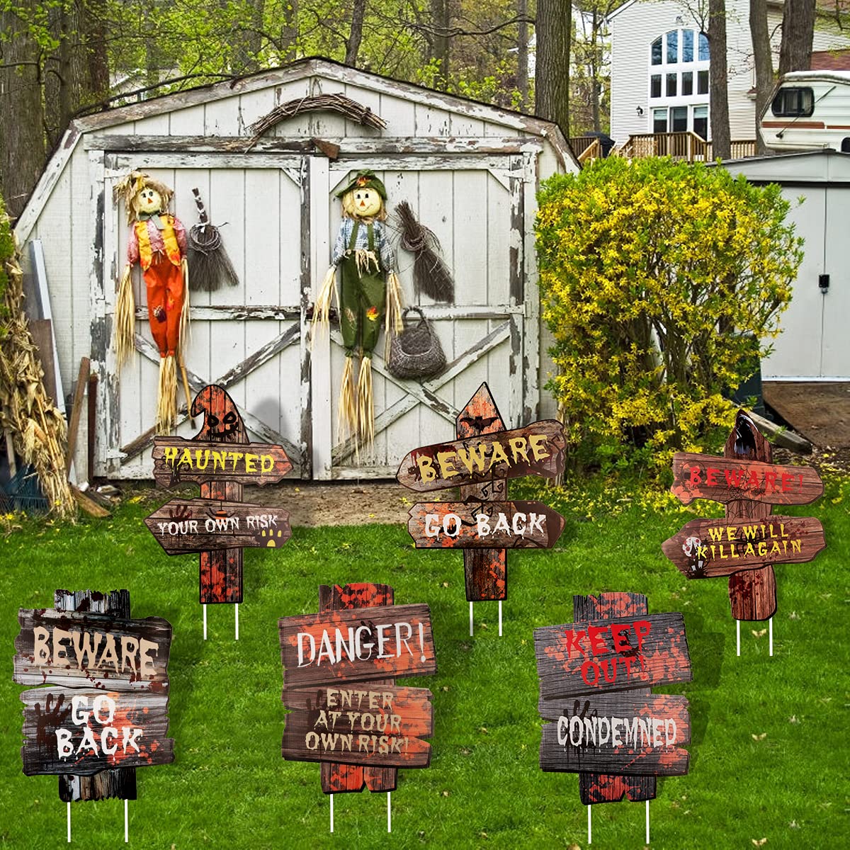 3 Cartelli Di Pericolo Halloween Per Esterno - Decorazioni Spaventose Per Prato E Giardino - Foto 5