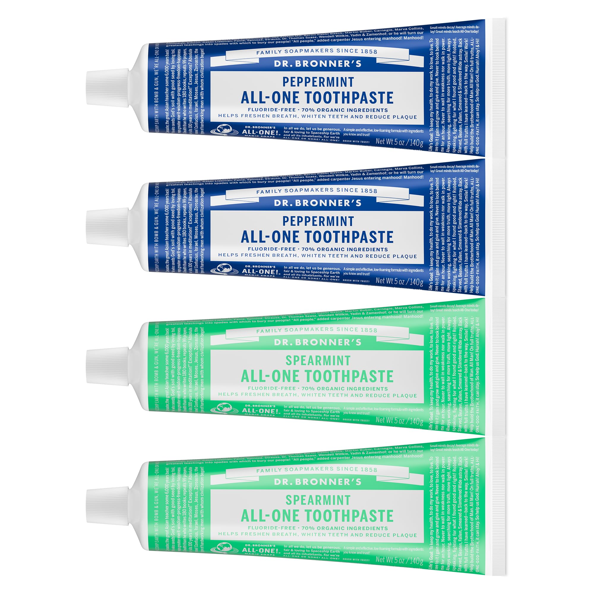 Dr. Bronner's Fluoride-Free Toothpaste, Peppermint &amp; Spearmint, 5 oz 4-Pack