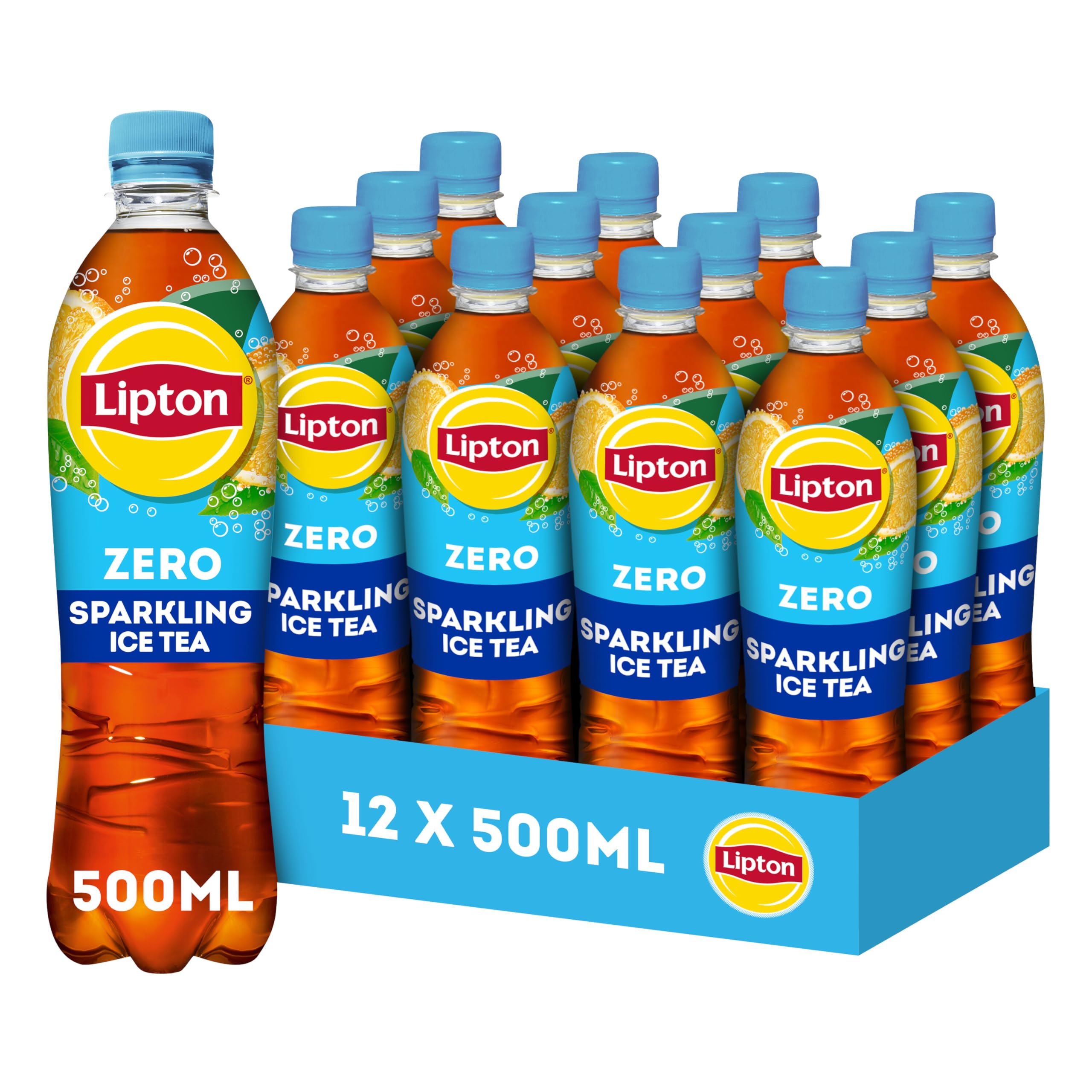 Lipton Zero Sugar Ice Tea Sparkling, een heerlijk verfrissende ijsthee - 12 x 500 ml - Voordeelverpakking