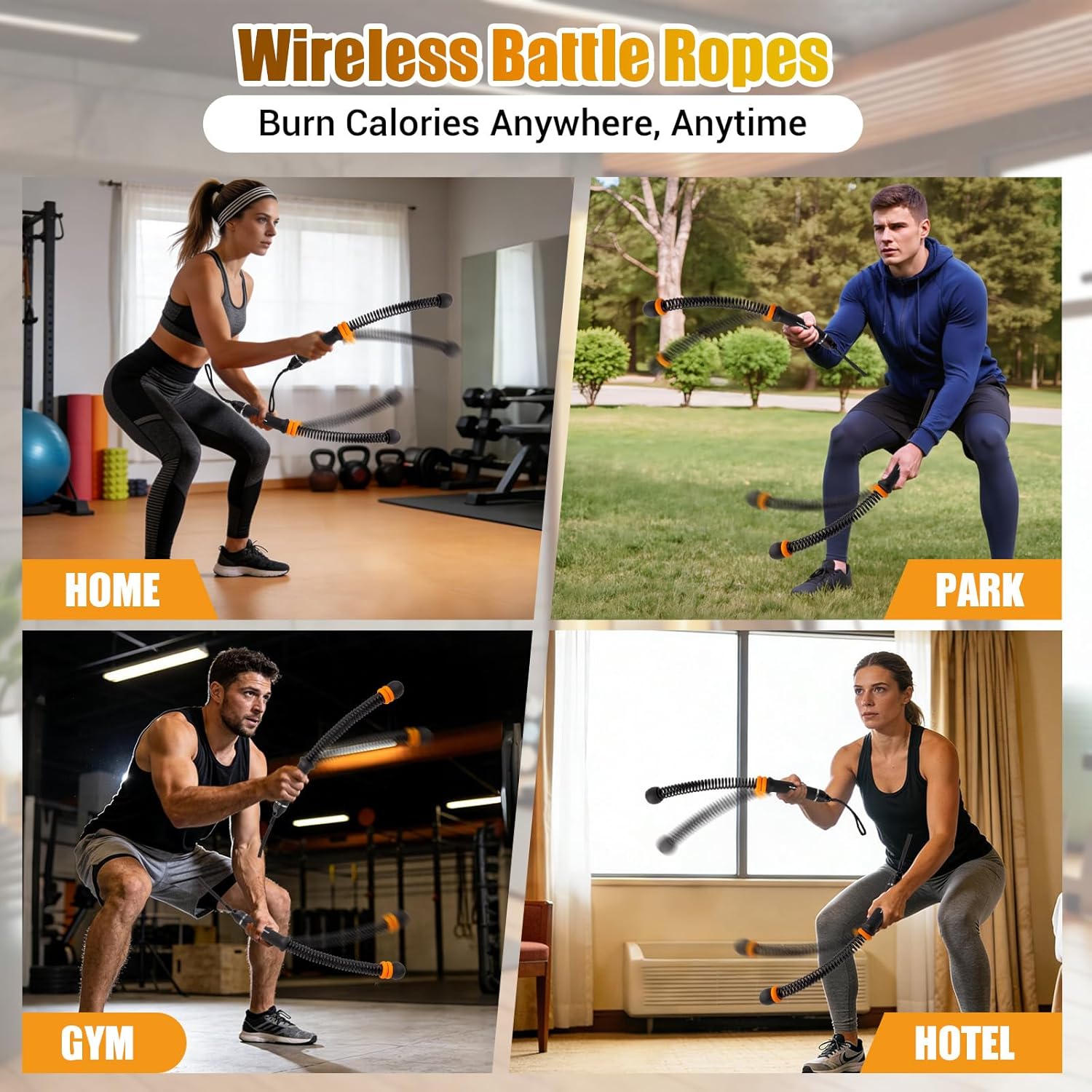 Portable Ropeless Battle Ropes, Adjustable Weights Cordless Battle Ropes for Home Gym with Storage Bag, Weighted Exercise Equipment for Low-Impact Workout, Strength & HIIT, for Men & Women (Black) - Image 7