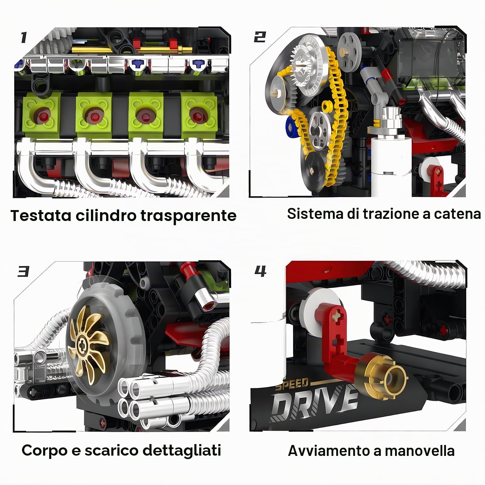 Modellino Motore V8 659 Pezzi Scala 1:4 – Manovella Meccanica | Kit Ingegneria Adulti Modellismo da Costruire STEM Idea Regalo Uomo | Kit Completo