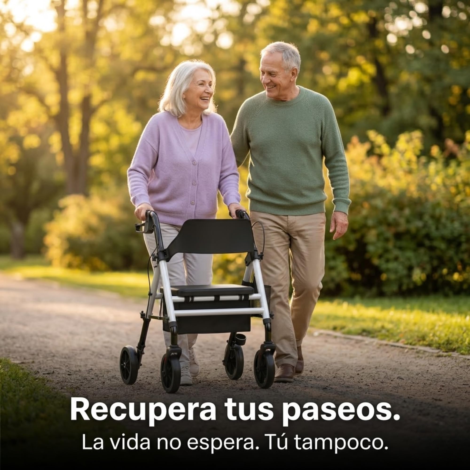 Andador para Ancianos Plegable con Asiento Acolchado, Frenos de Maneta y Cesta – Ligero, Resistente y Seguro con 4 Ruedas Giratorias – Ideal para Personas Mayores, Interior o Exterior