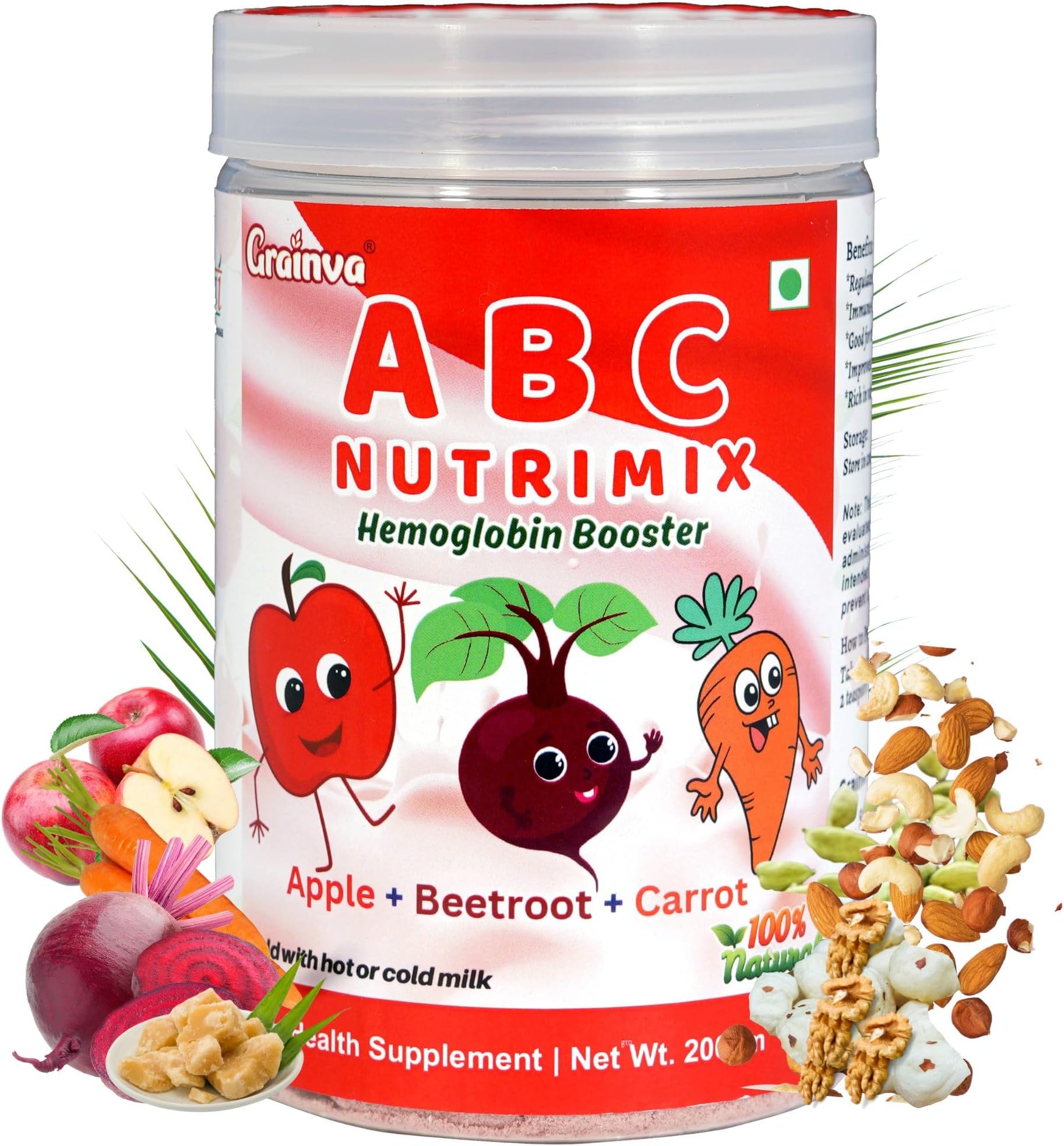 ABC Nutri Mix Malt Powder | Apple Banana Carrot Health Drink Mix | For Kids & Adults | No Added Sugar | 200 g