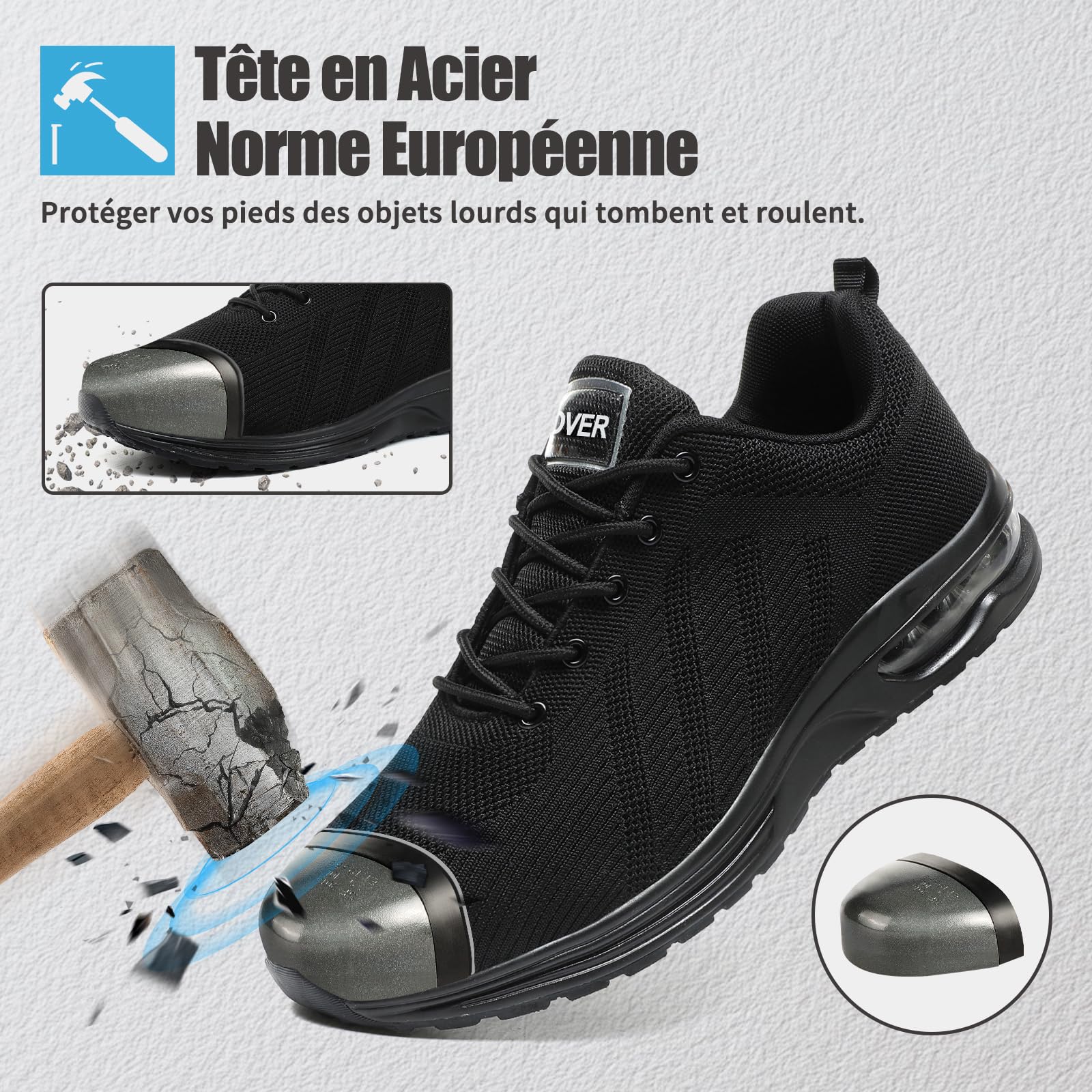 Bravover Chaussures de Sécurité Hommes Femme Embout Acier Chaussures Baskets de Secruite Légère Chaussure Travail Confortable Respirantes Chaussure de Chantier Antidérapantes