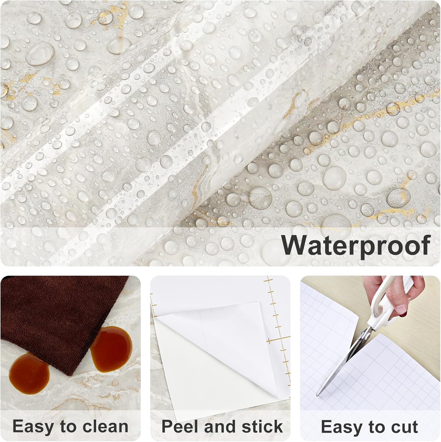 Marble Contact Paper Beige Gold Marble Wallpaper Glossy Peel and Stick Countertop Self Adhesive Granite Sticker Countertop Waterproof Wallpapers for Shower Backsplash Desk Vinyl Wrap Locker