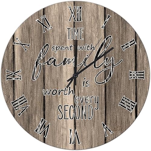 Miniatura 119 de UFunhome Reloj de pared de madera con cita familiar, el tiempo que pasa con la familia vale la pena cada segundo, reloj colgante redondo, funciona