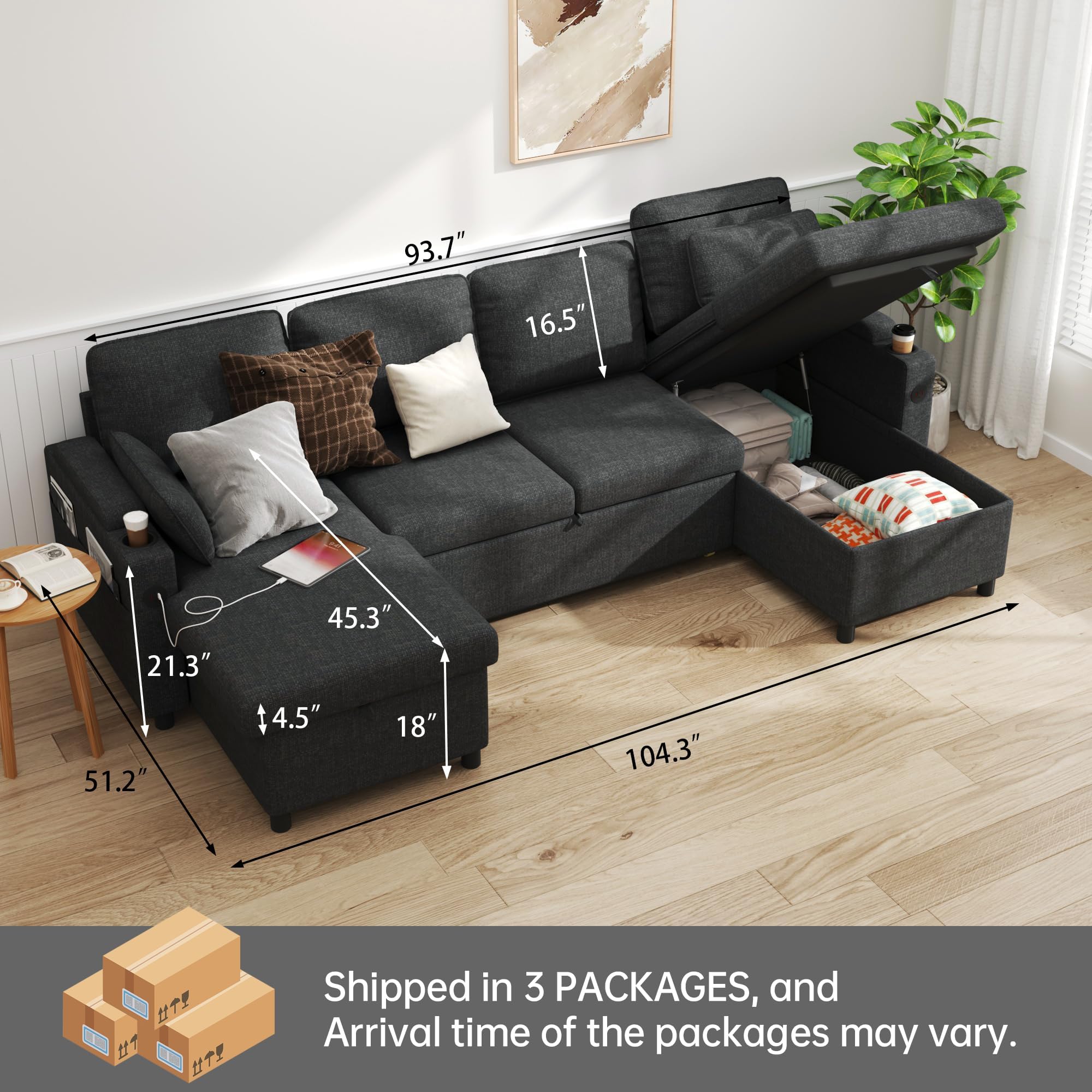 DURASPACE Versatile U-Shaped Sleeper Sofa with Storage