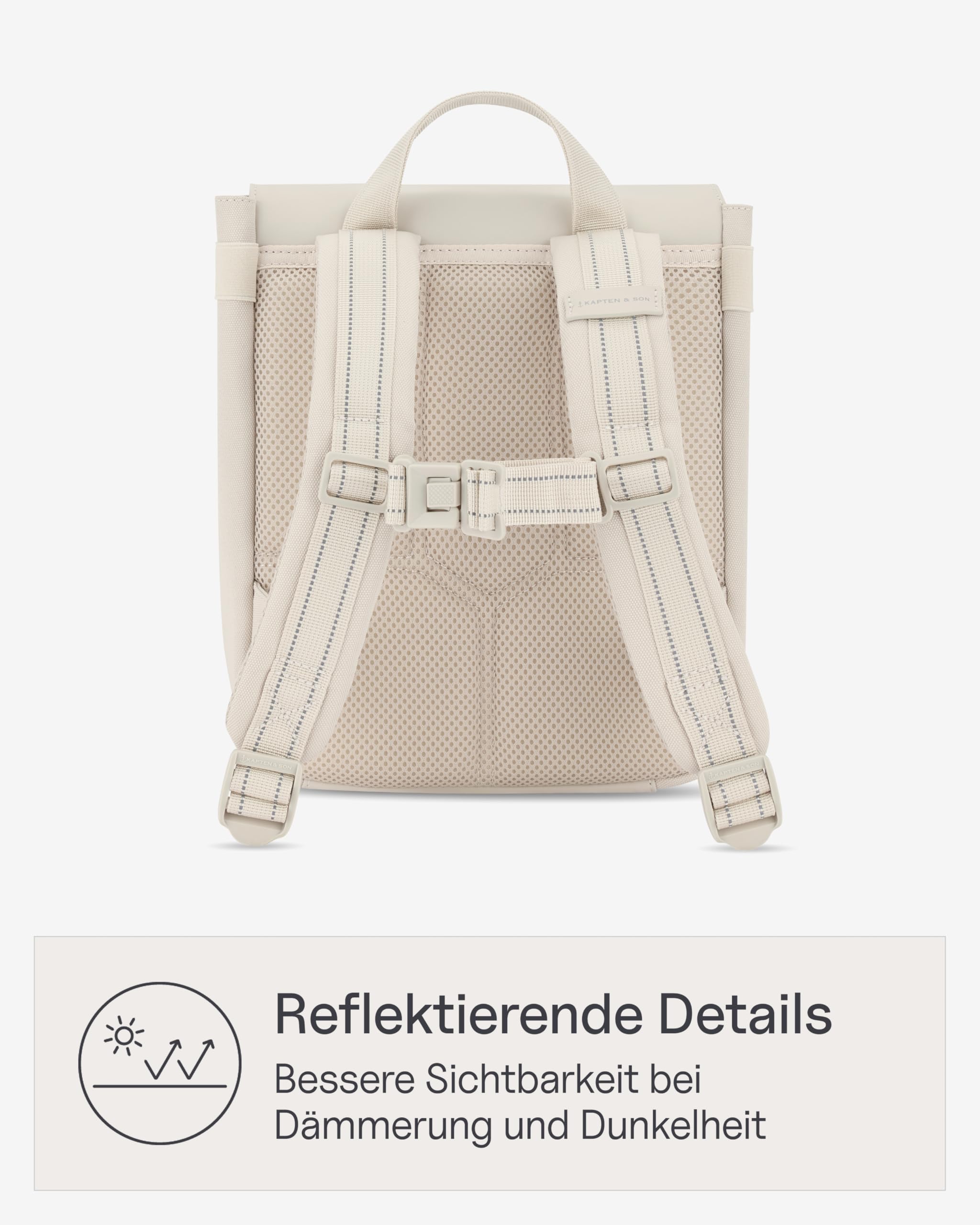 Kapten & Son Rucksack Fyn Kids Sandstone| Kinderrucksack Beige für Kita & Freizeit (4,5 L Volumen; DIN A5) | austauschbare Patches, reflektierende Details, Brustgurt | Jungen & Mädchen (2-5 Jahre)