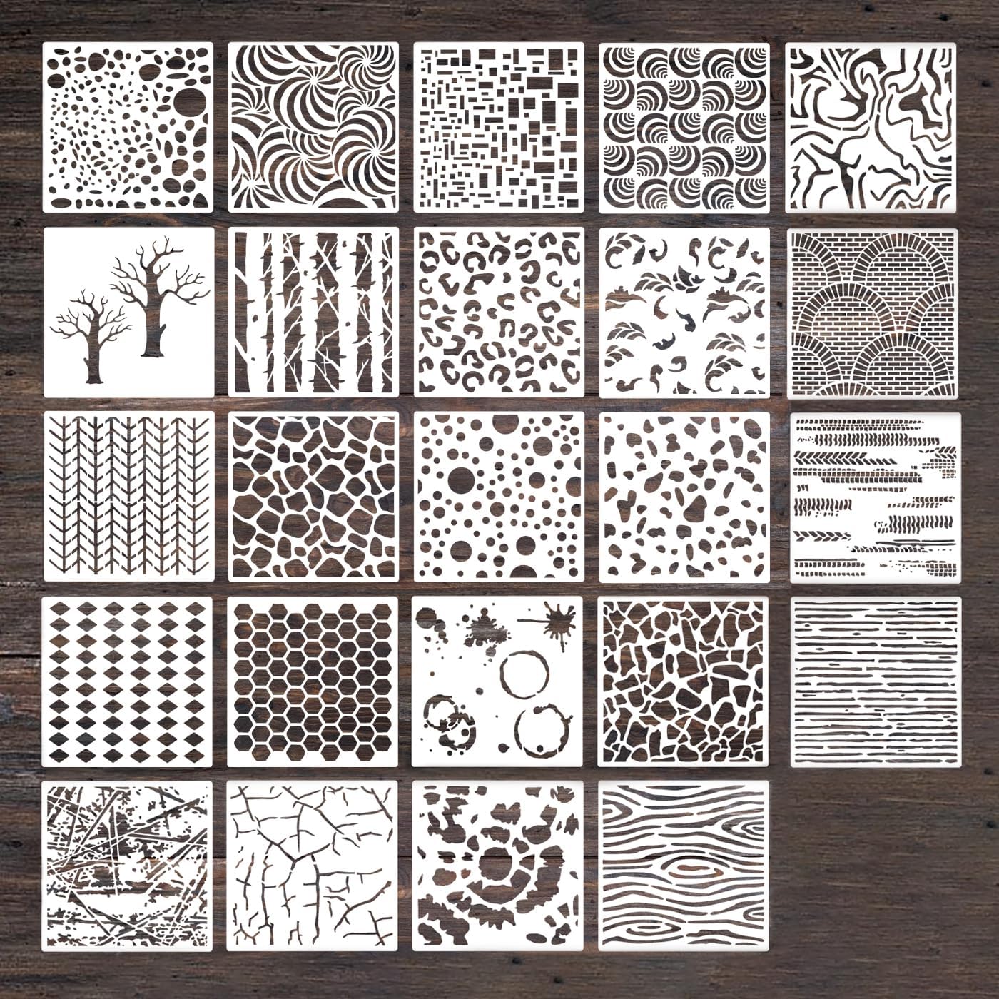 Amazon.com : 24Pcs Wall Texture Stencils Plastic Mixed Media Stencils ...