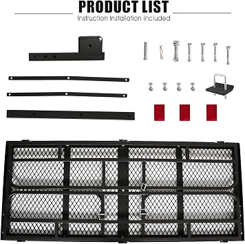 Trailer Hitch Cargo Rack, 60 x 24 x 14 Inch Folding Hitch Mount Cargo Carrier with High Side Rails for RV Truck SUV Van, 500 lbs. Capacity, 2