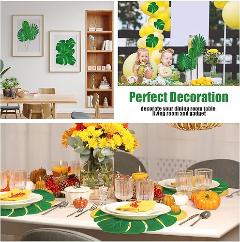 Miniatura 5 de EBOOT 252 hojas de palma artificiales, 6 tipos de hojas de Monstera tropicales sintéticas, hojas de safari de selva con tallos para fiesta temática