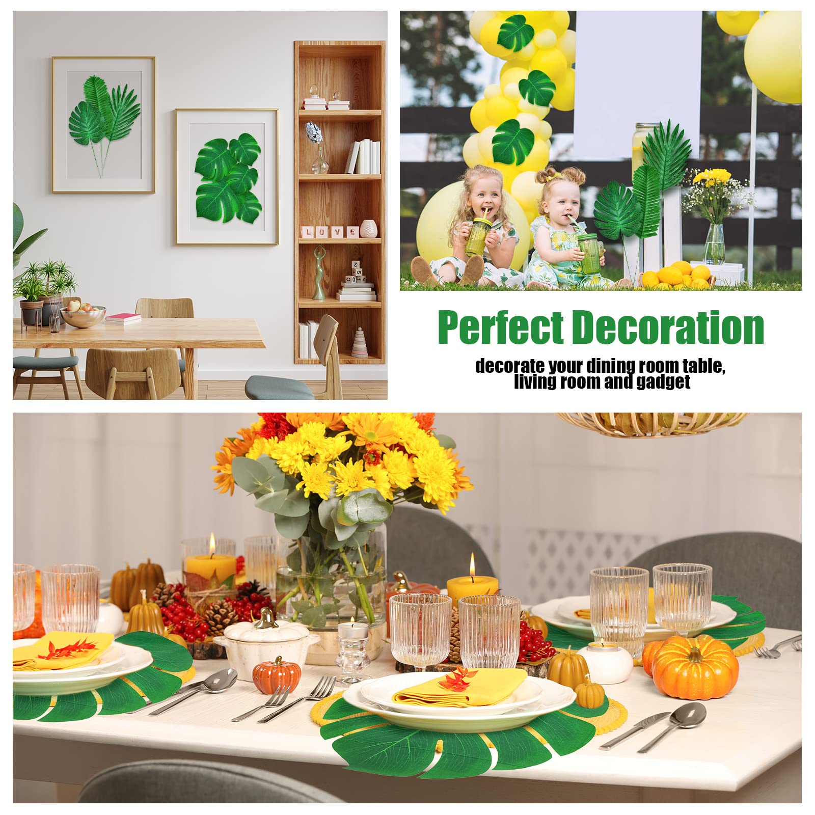 EBOOT 252 Pcs Artificial Palm Leaves 6 Kinds Faux Tropical Monstera Leaves Safari Jungle Leaves with Stems for Hawaiian Luau Birthday Theme Party Table Leave Decorations