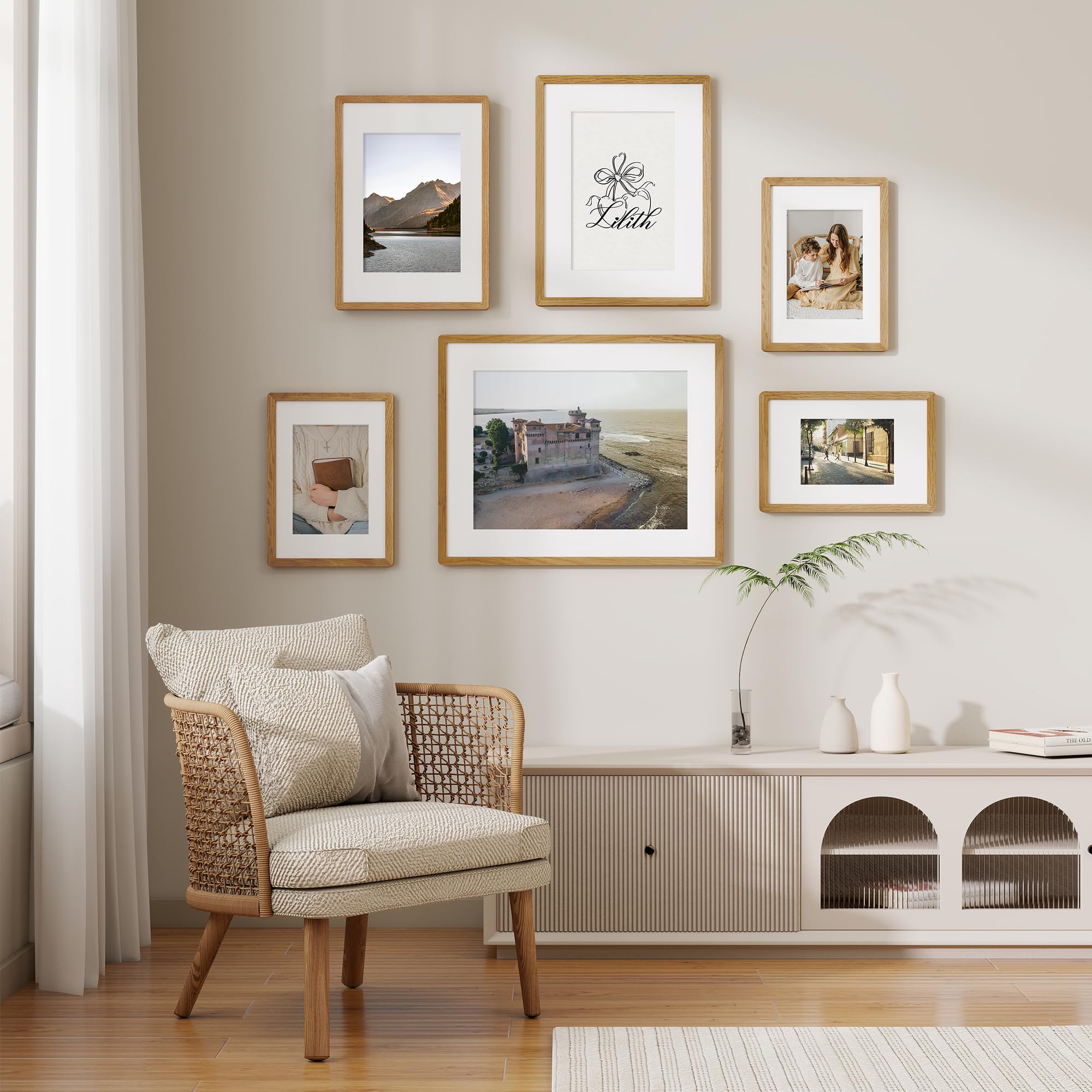 Feihorrm Cornice portafoto in legno massiccio, Cornice per foto A1 in rovere, con vetro temperato, per foto 59,4x84 cm senza passepartout o foto 41x58,4 cm con passepartout (Beige, A1 (59,4x84 cm)/ 1x