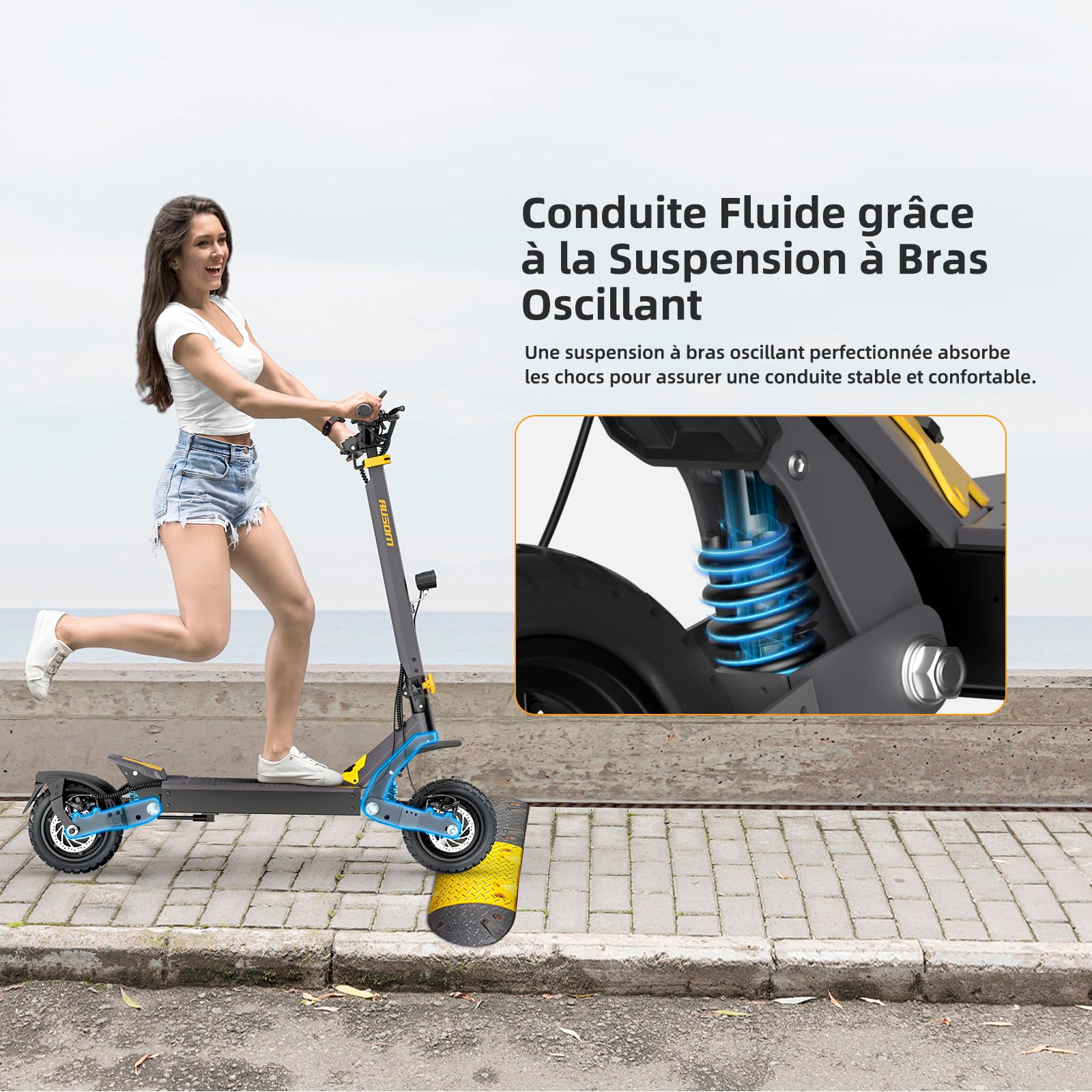 Trottinette électrique Ausom L1, Batterie 48V 15.6Ah, Moteur Puissant 800W, Trottinette électrique Pliable pour Adulte
